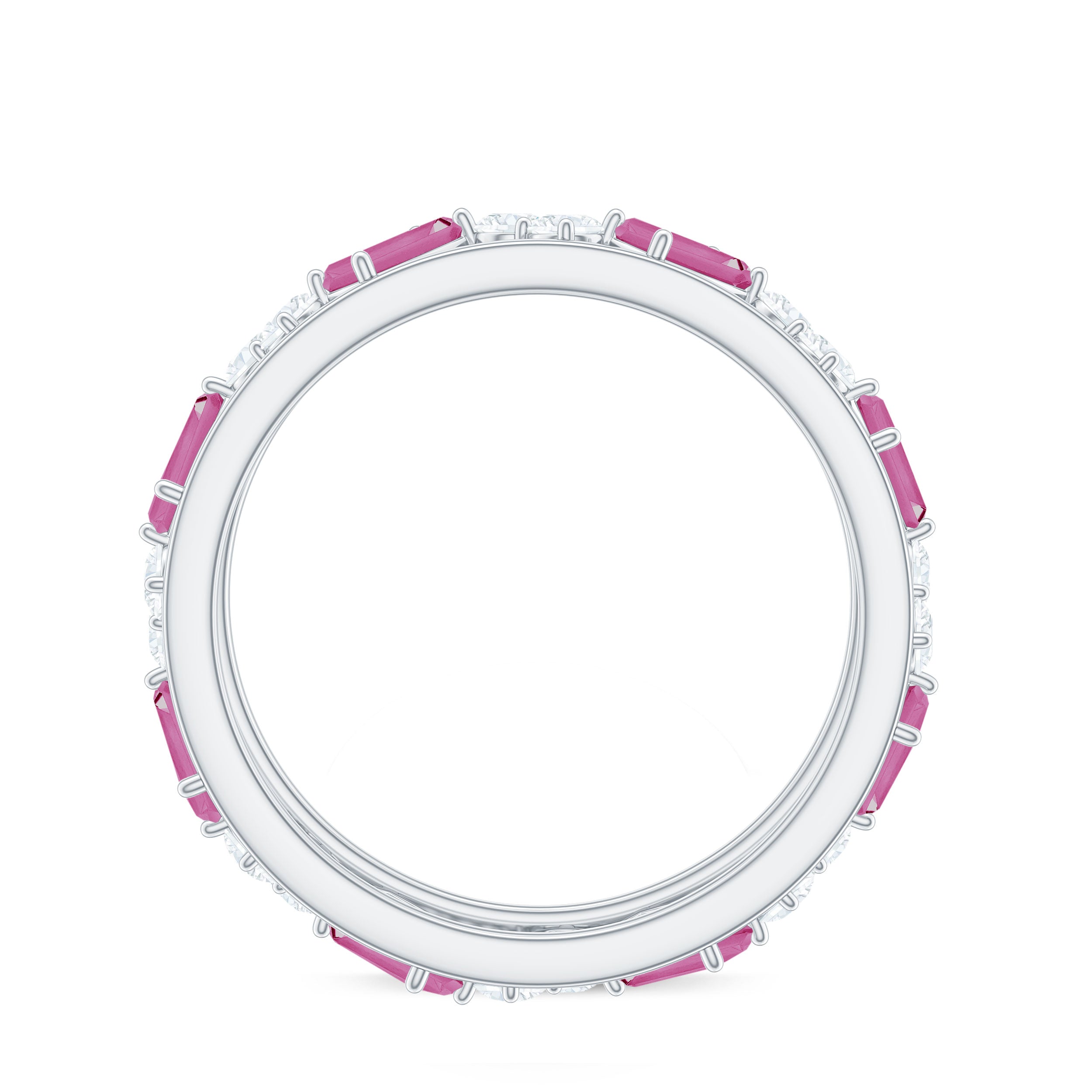 Pink Tourmaline and Moissanite Wide Eternity Ring Pink Tourmaline - ( AAA ) - Quality - Rosec Jewels