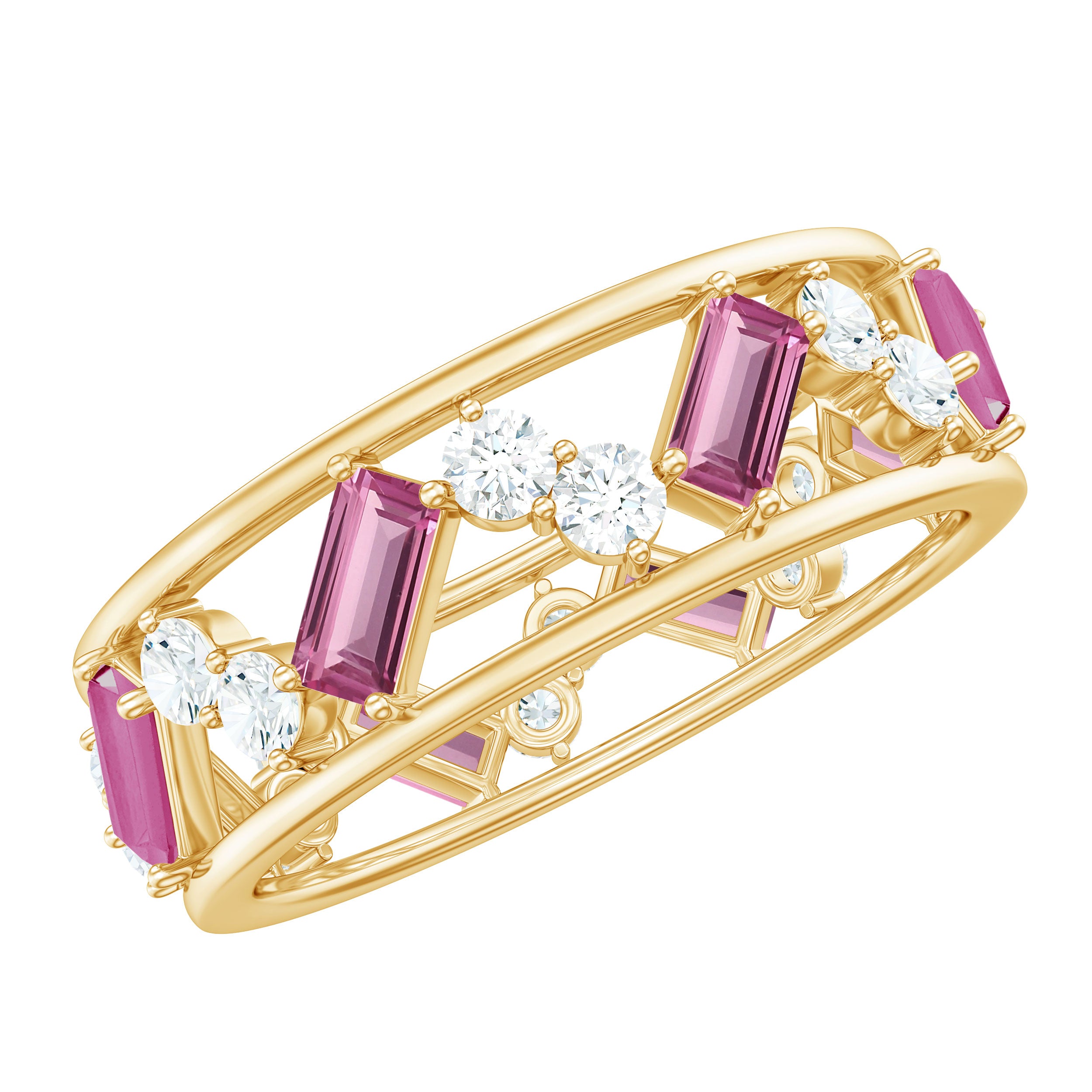 Pink Tourmaline and Moissanite Wide Eternity Ring Pink Tourmaline - ( AAA ) - Quality - Rosec Jewels