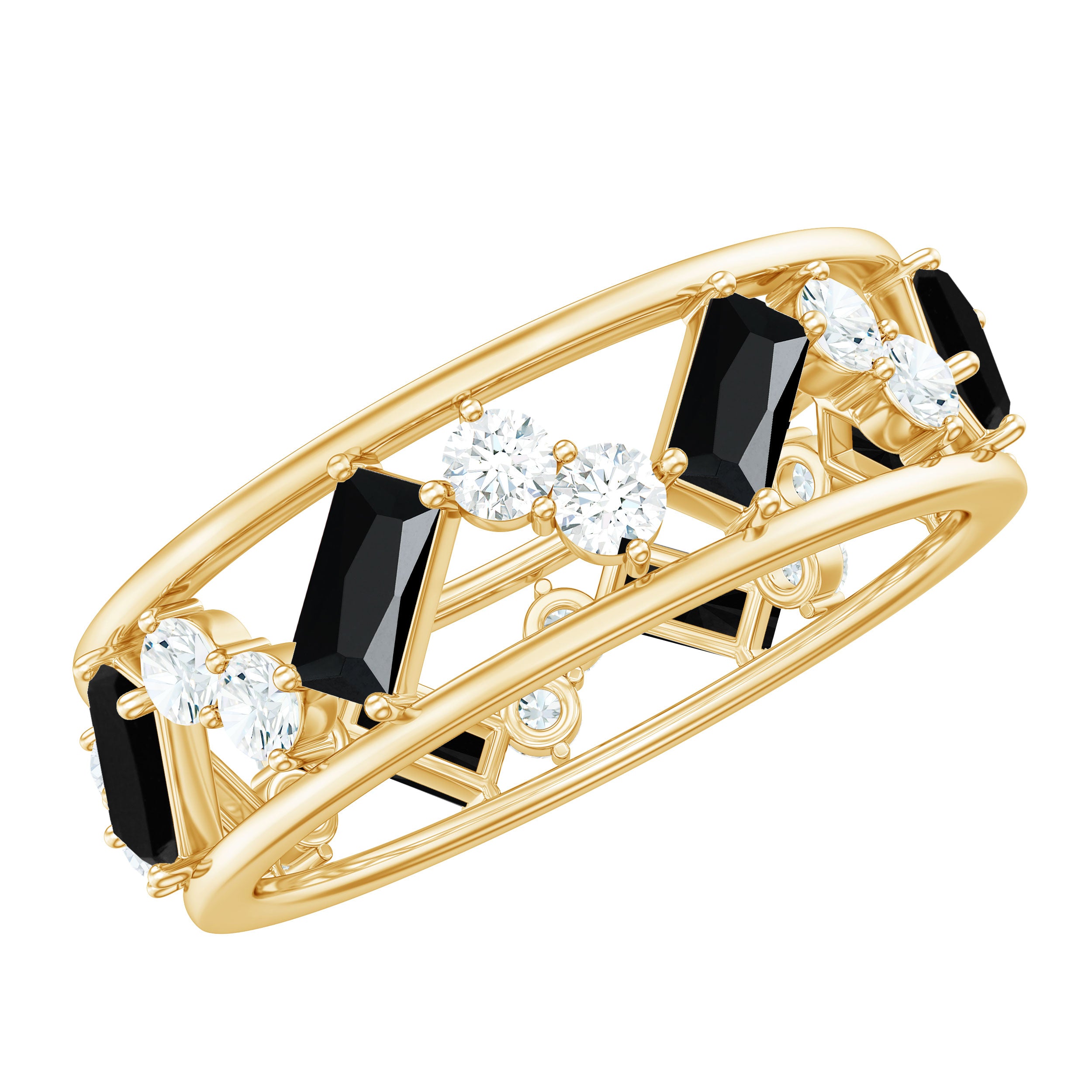 2.50 CT Baguette Cut Black Onyx and Diamond Eternity Ring Black Onyx - ( AAA ) - Quality - Rosec Jewels