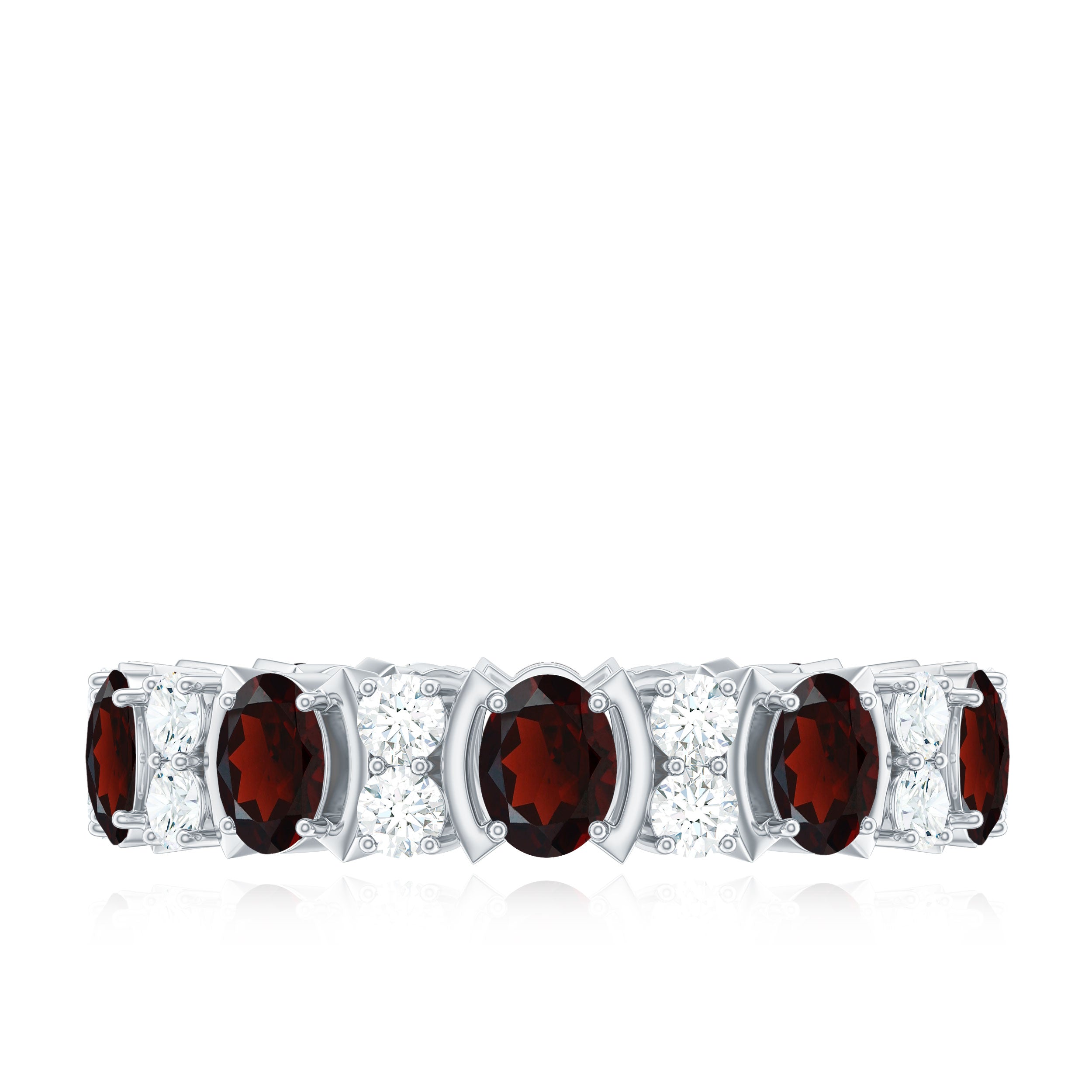 Oval Garnet Eternity Ring with Diamond Garnet - ( AAA ) - Quality - Rosec Jewels