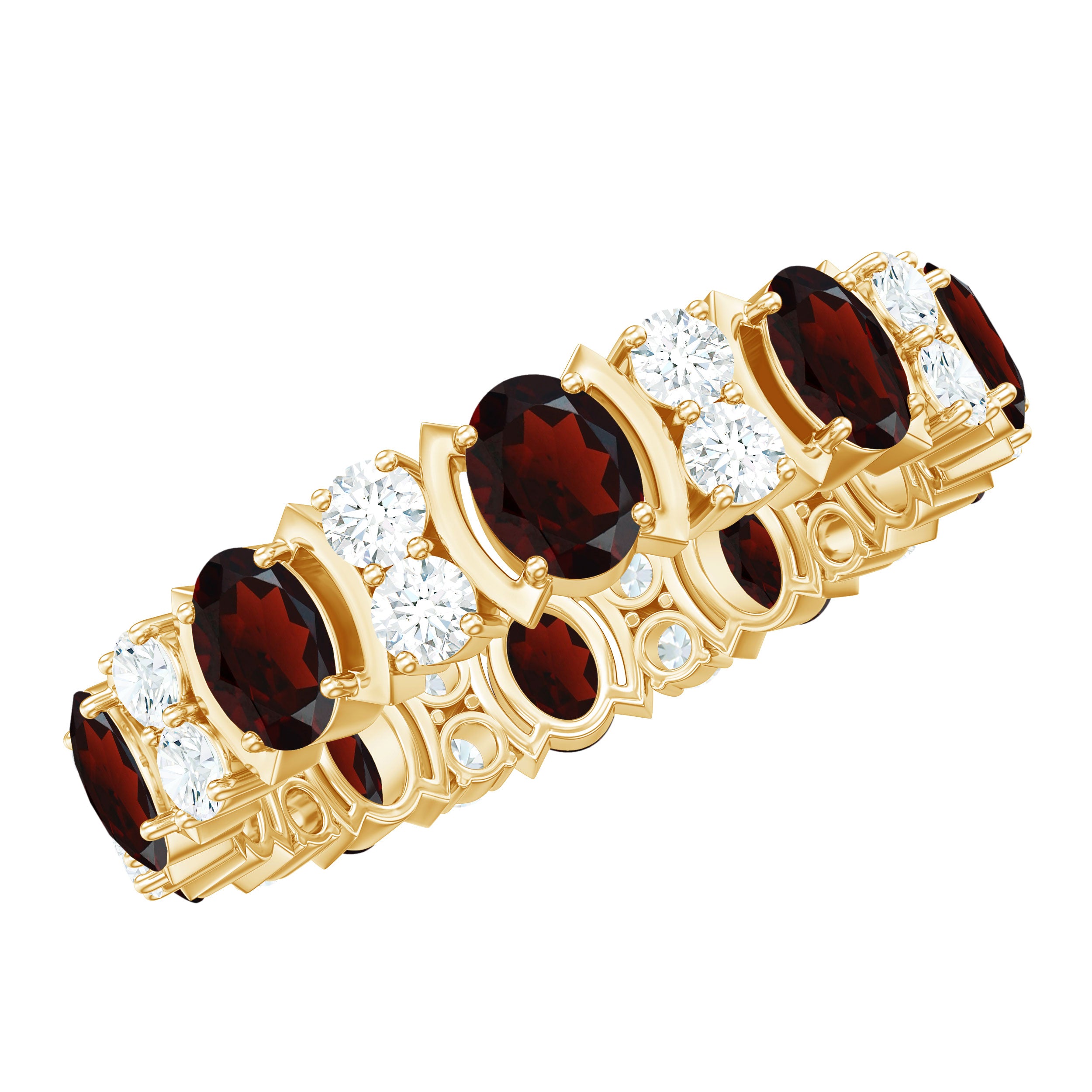 Oval Garnet Eternity Ring with Diamond Garnet - ( AAA ) - Quality - Rosec Jewels