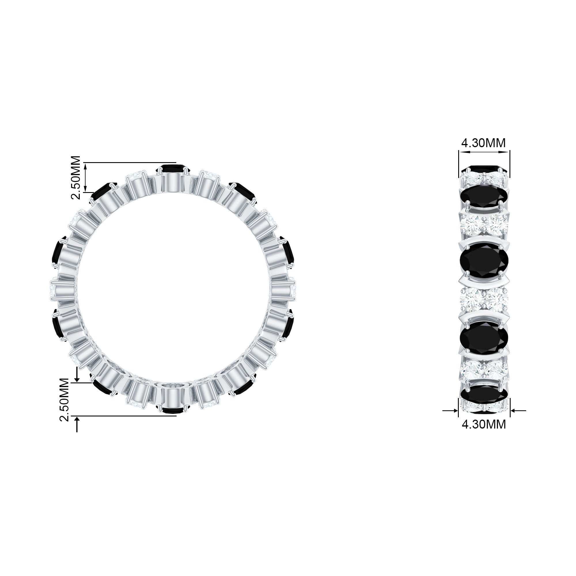 Oval Cut Black Spinel and Moissanite Eternity Ring Black Spinel - ( AAA ) - Quality - Rosec Jewels