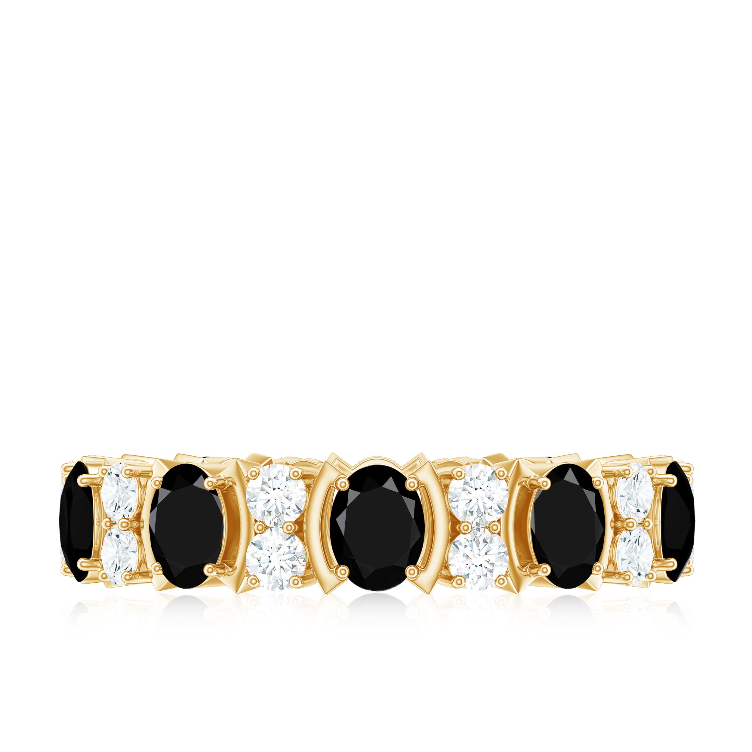 Oval Cut Black Spinel and Moissanite Eternity Ring Black Spinel - ( AAA ) - Quality - Rosec Jewels