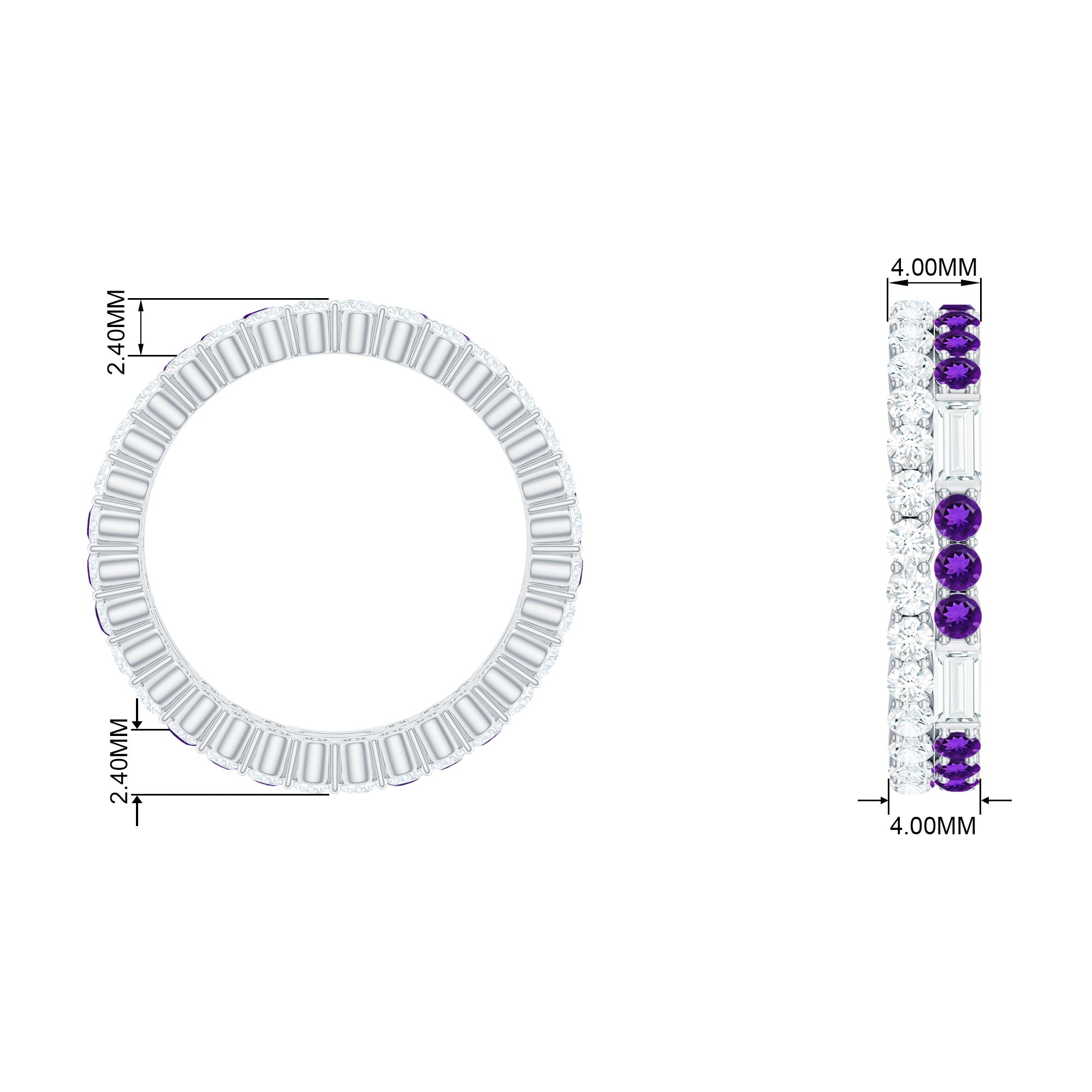 Real Amethyst and Moissanite Two Row Eternity Ring Amethyst - ( AAA ) - Quality - Rosec Jewels