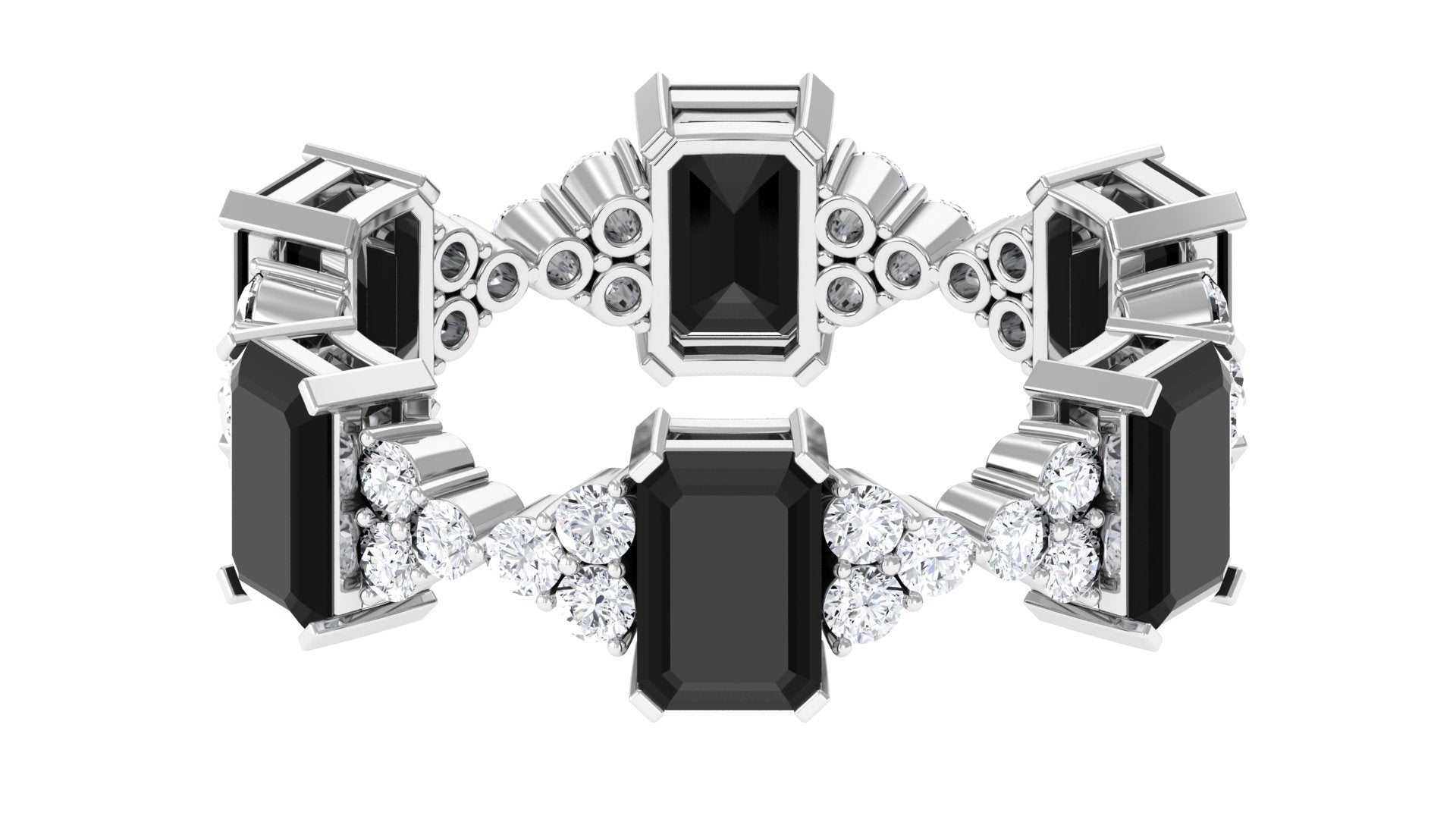 Designer Black Onyx and Moissanite Eternity Ring Black Onyx - ( AAA ) - Quality - Rosec Jewels