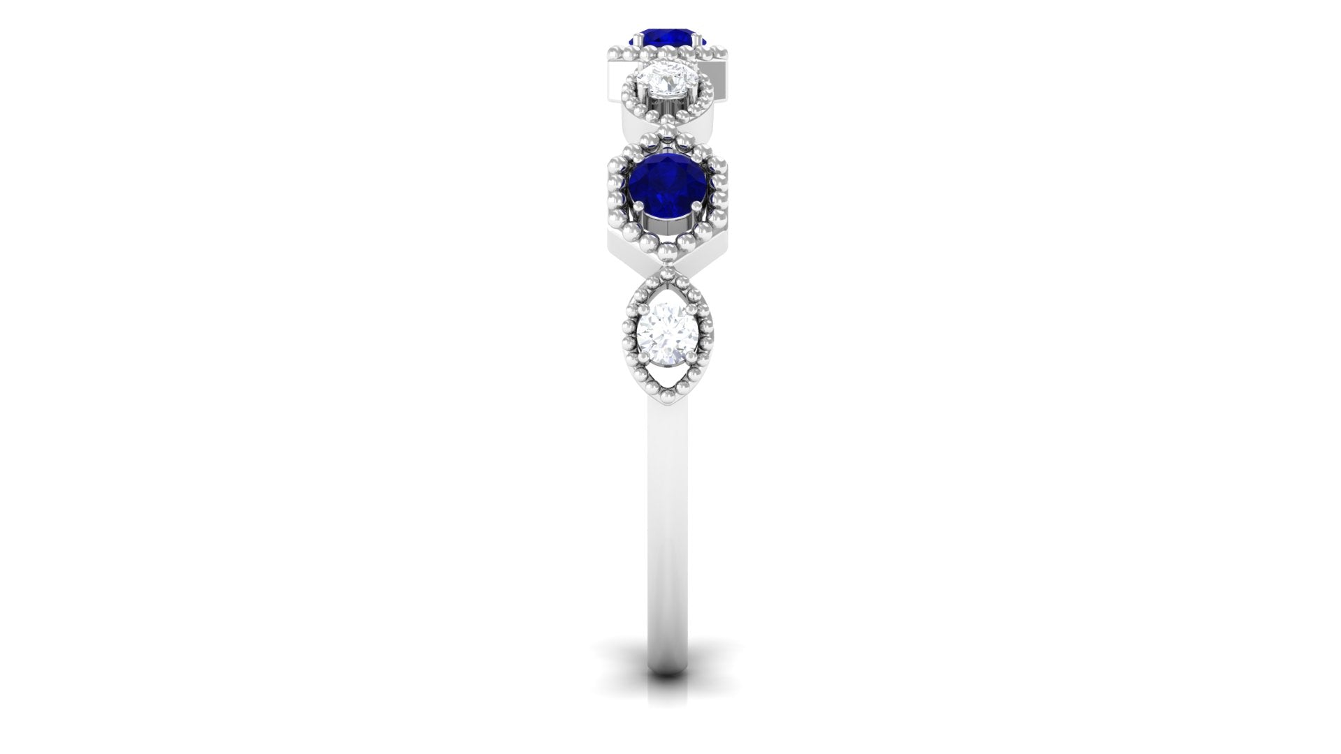 Real Blue Sapphire and Diamond Half Eternity Ring Blue Sapphire - ( AAA ) - Quality - Rosec Jewels