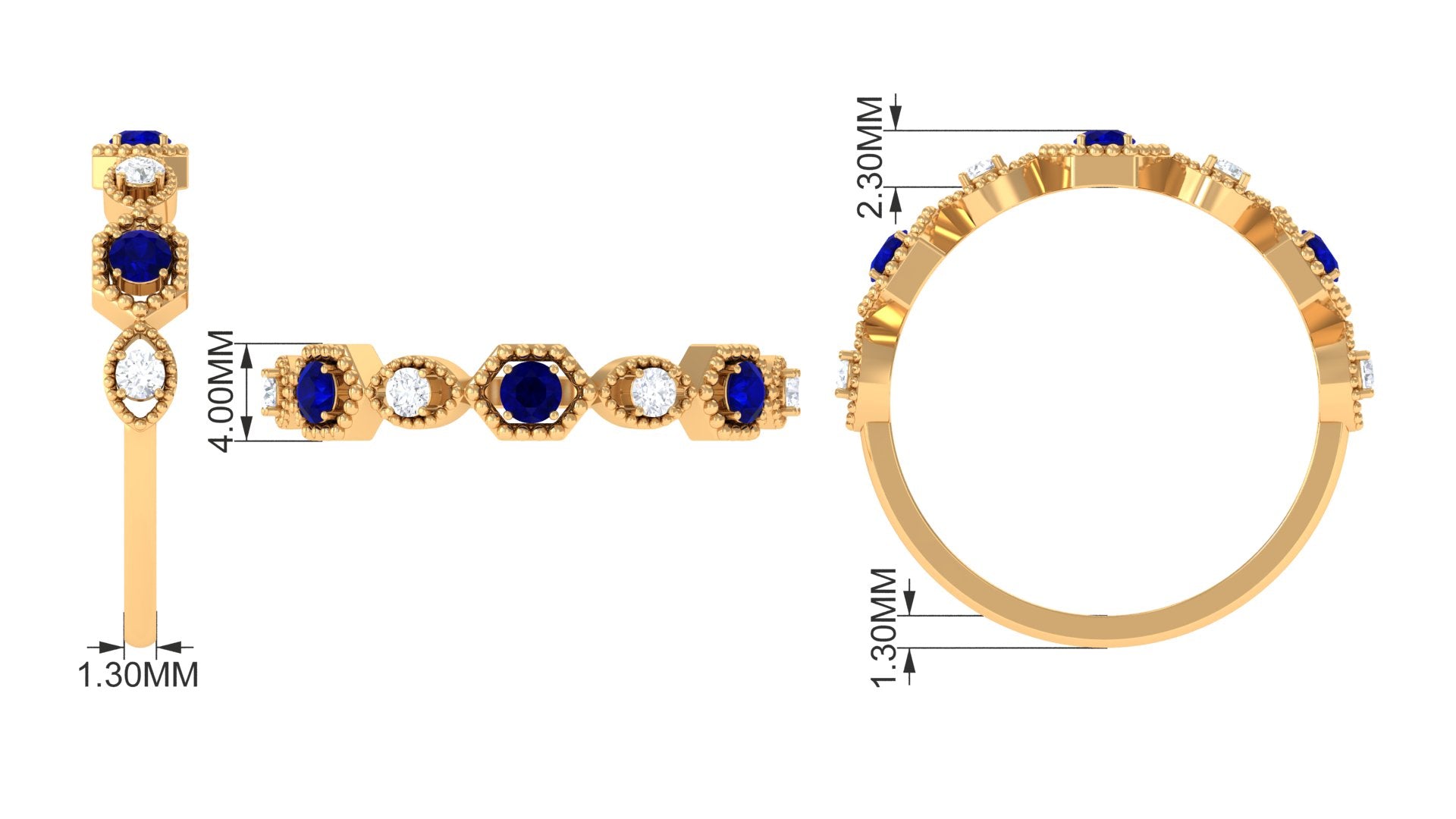 Real Blue Sapphire and Diamond Half Eternity Ring Blue Sapphire - ( AAA ) - Quality - Rosec Jewels