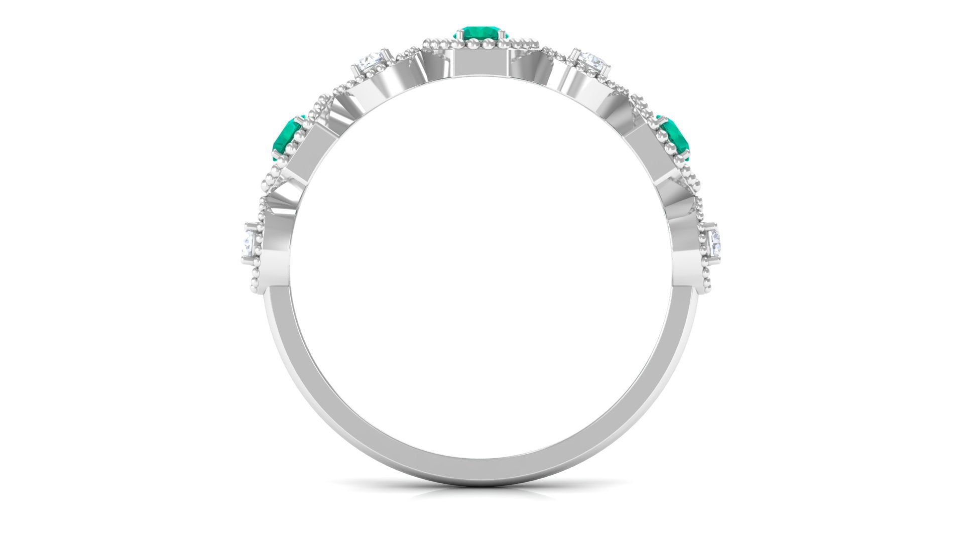 Certified Emerald and Diamond Half Eternity Ring Emerald - ( AAA ) - Quality - Rosec Jewels