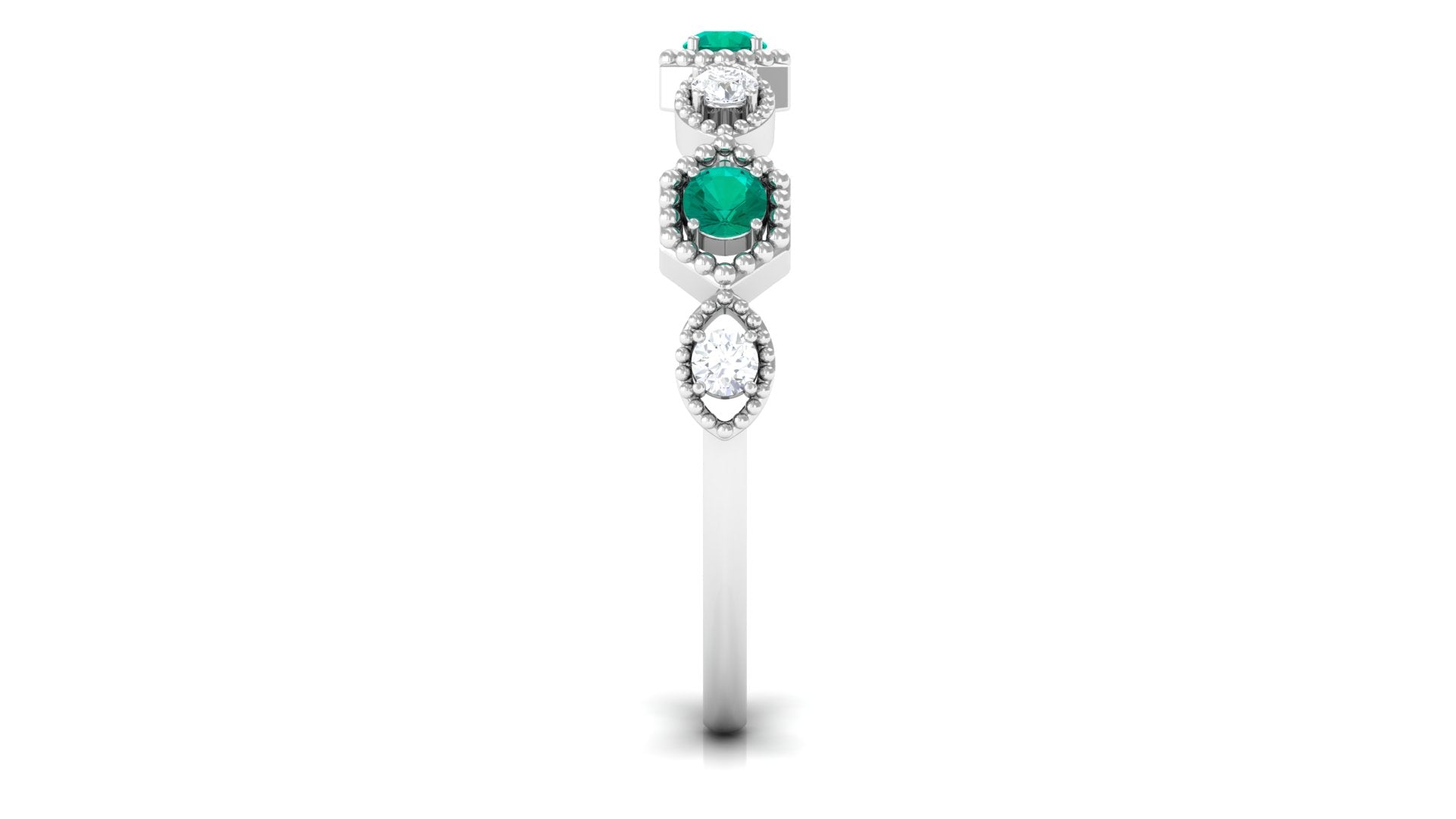 Certified Emerald and Diamond Half Eternity Ring Emerald - ( AAA ) - Quality - Rosec Jewels