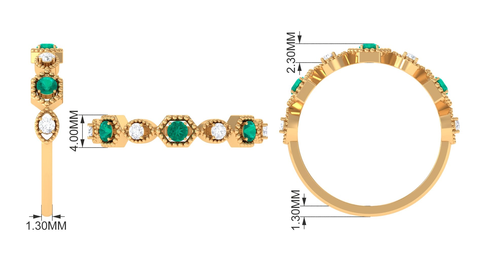 Certified Emerald and Diamond Half Eternity Ring Emerald - ( AAA ) - Quality - Rosec Jewels