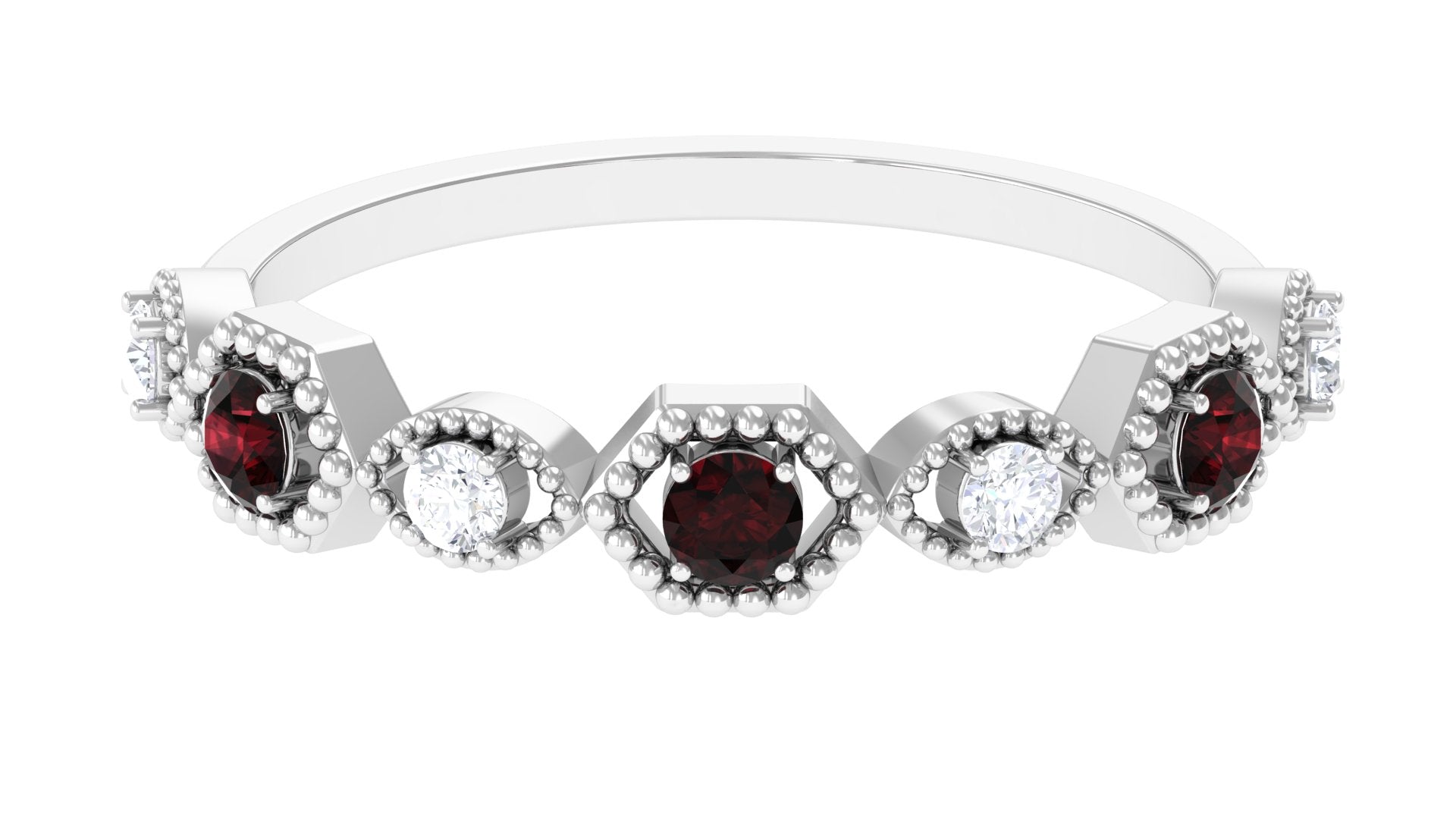 Certified Garnet and Diamond Half Eternity Ring Garnet - ( AAA ) - Quality - Rosec Jewels