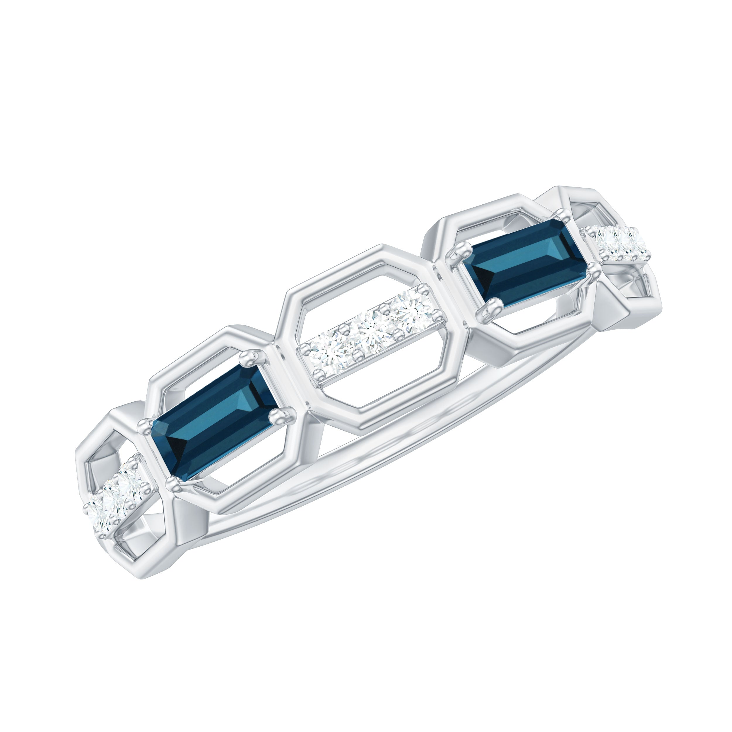 Natural London Blue Topaz and Diamond Half Eternity Ring London Blue Topaz - ( AAA ) - Quality - Rosec Jewels