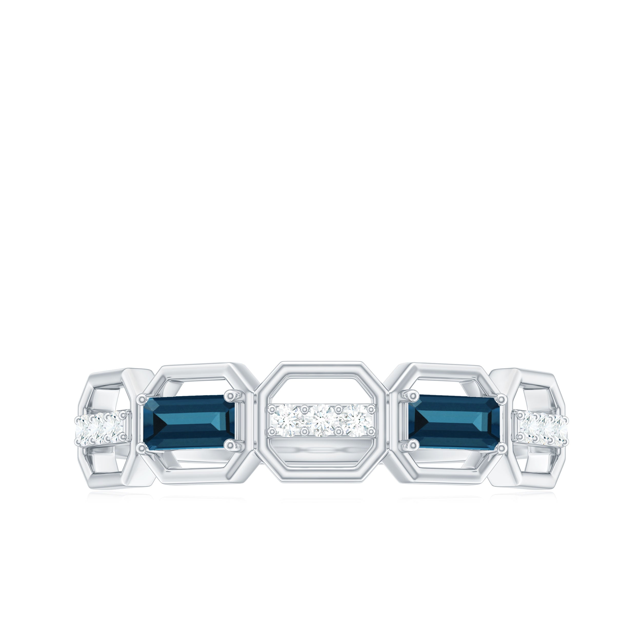 Natural London Blue Topaz and Diamond Half Eternity Ring London Blue Topaz - ( AAA ) - Quality - Rosec Jewels