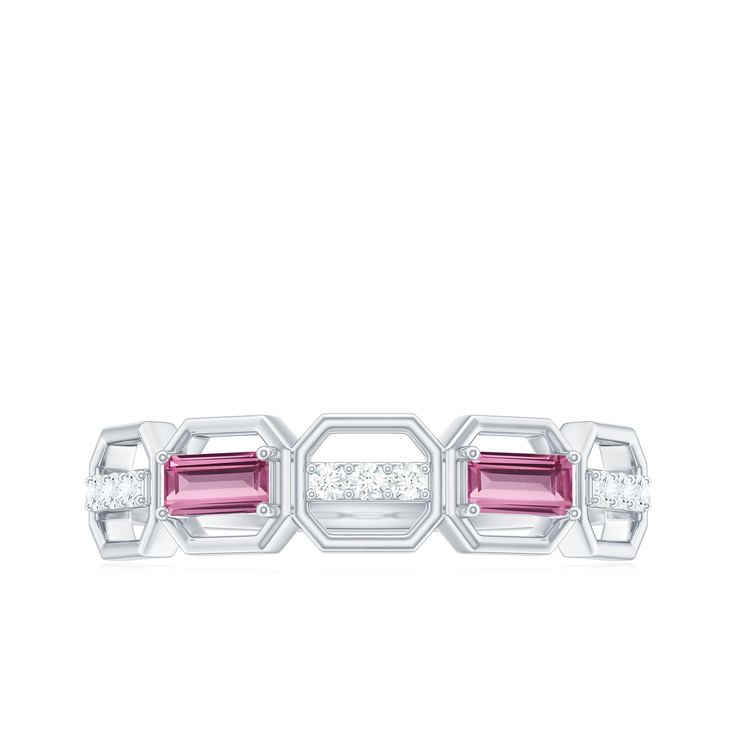 Pink Tourmaline and Diamond Geometric Half Eternity Ring Pink Tourmaline - ( AAA ) - Quality - Rosec Jewels