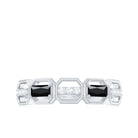 Classic Half Eternity Band Ring with Black Onyx and Diamond Black Onyx - ( AAA ) - Quality - Rosec Jewels