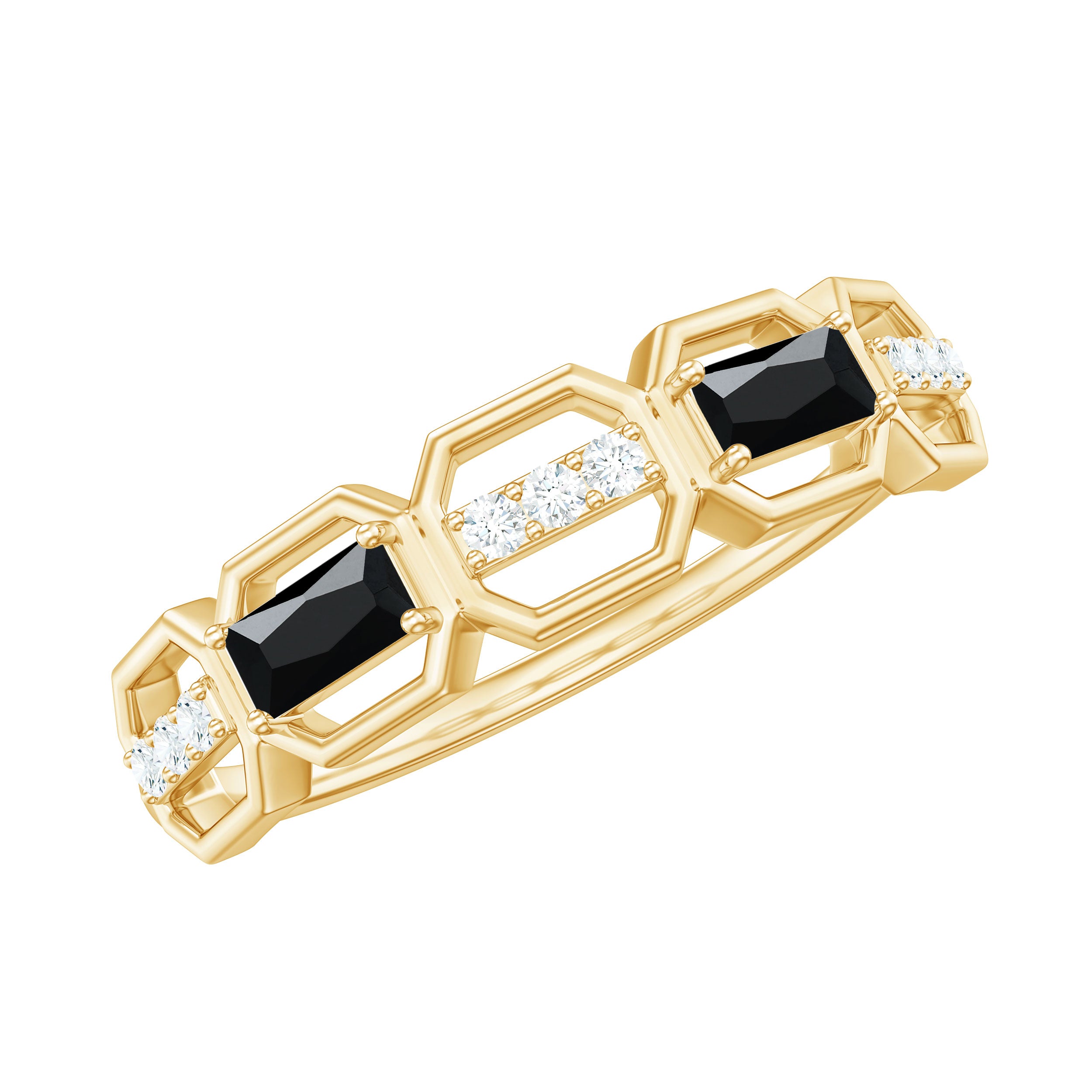 Black Spinel and Diamond Geometric Half Eternity Ring Black Spinel - ( AAA ) - Quality - Rosec Jewels