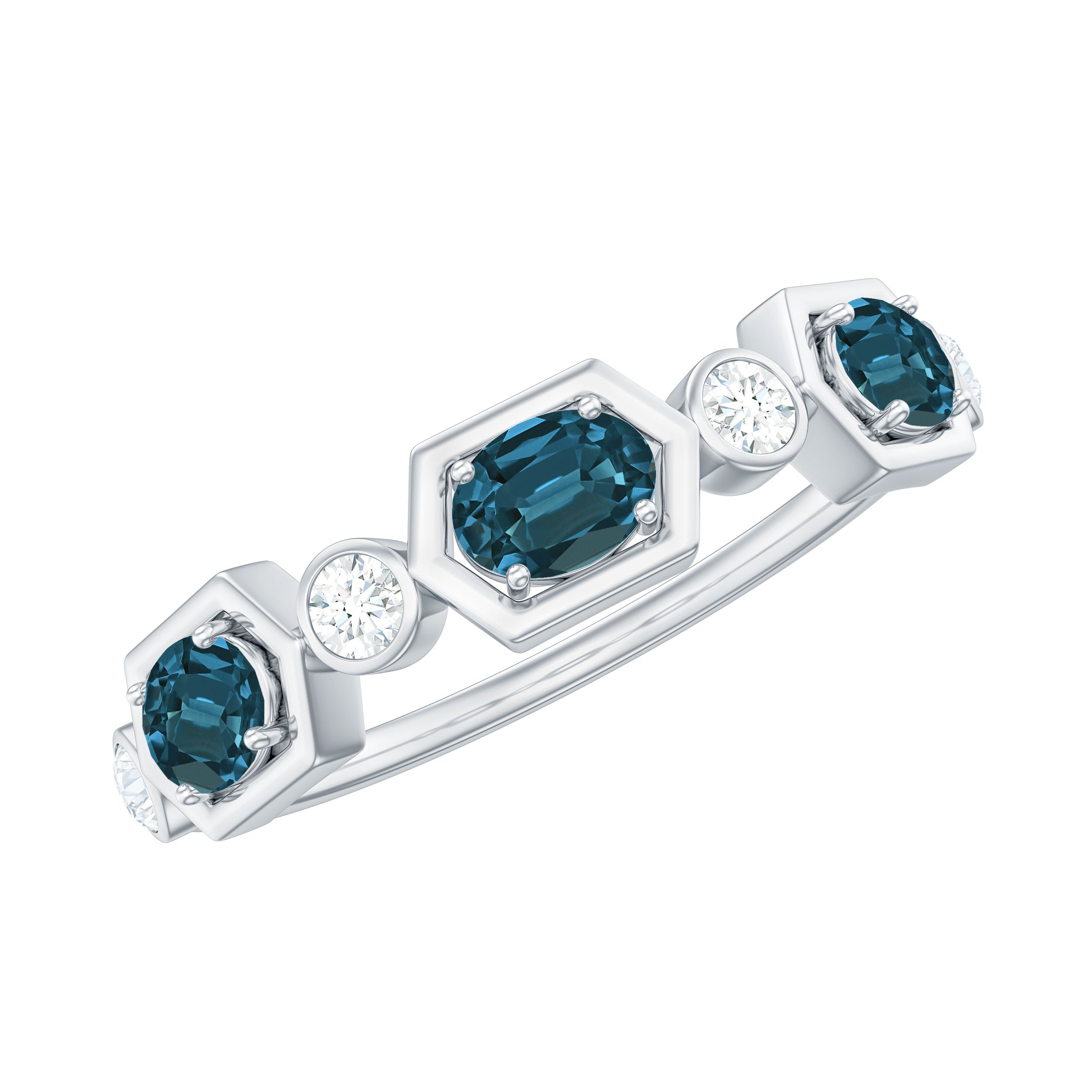 London Blue Topaz and Diamond Eternity Anniversary Band London Blue Topaz - ( AAA ) - Quality - Rosec Jewels