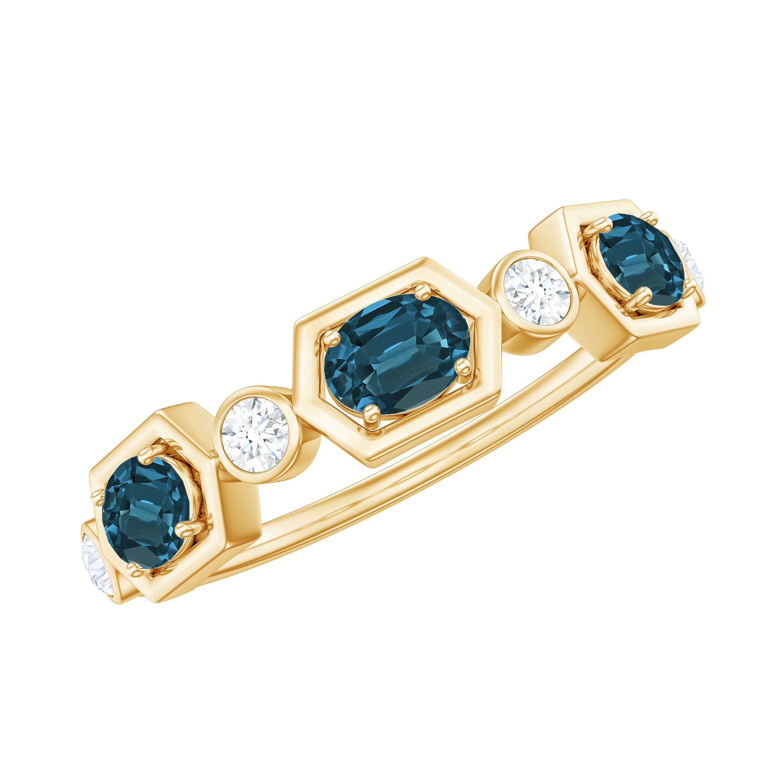 London Blue Topaz and Diamond Eternity Anniversary Band London Blue Topaz - ( AAA ) - Quality - Rosec Jewels