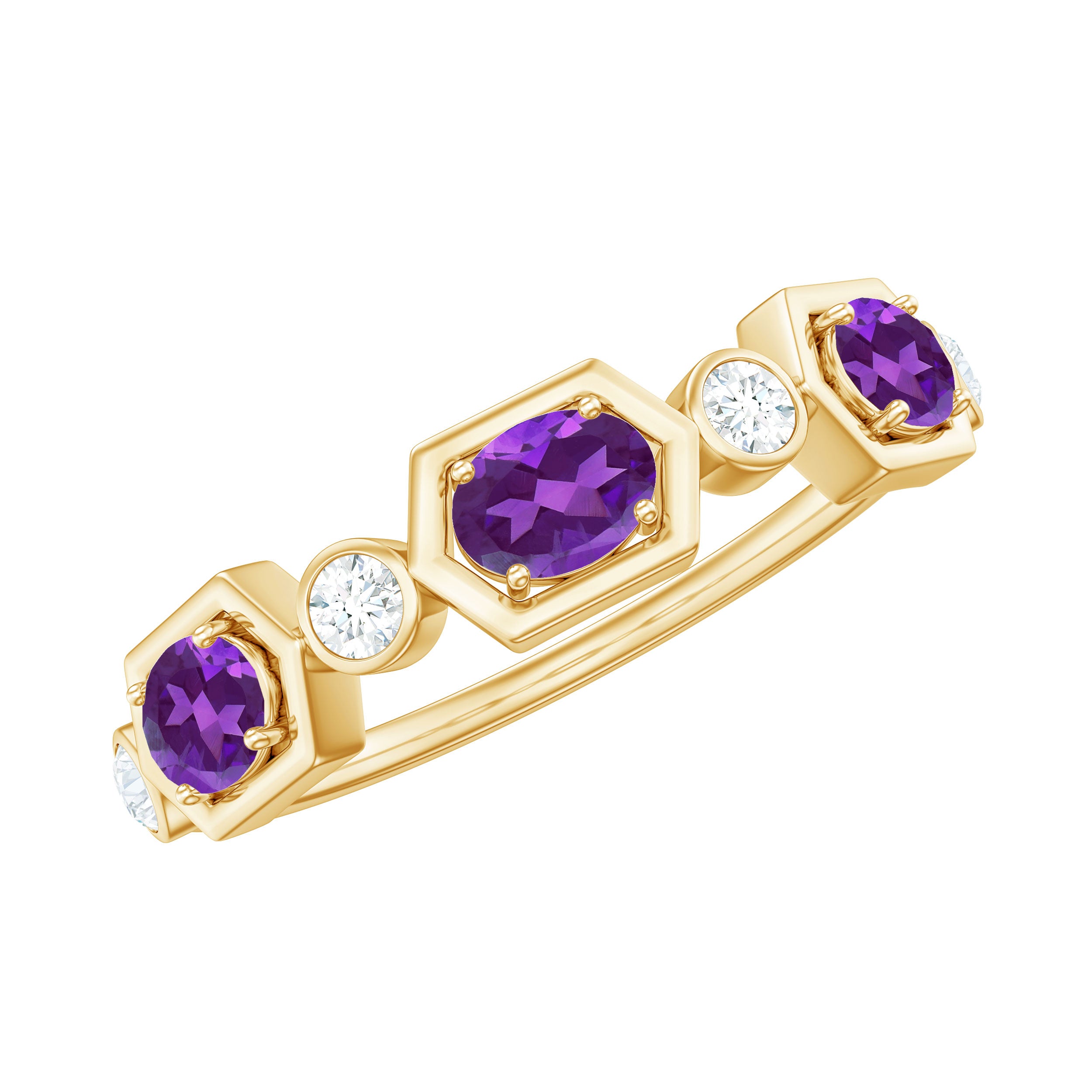 Oval Amethyst and Diamond Half Eternity Ring Amethyst - ( AAA ) - Quality - Rosec Jewels