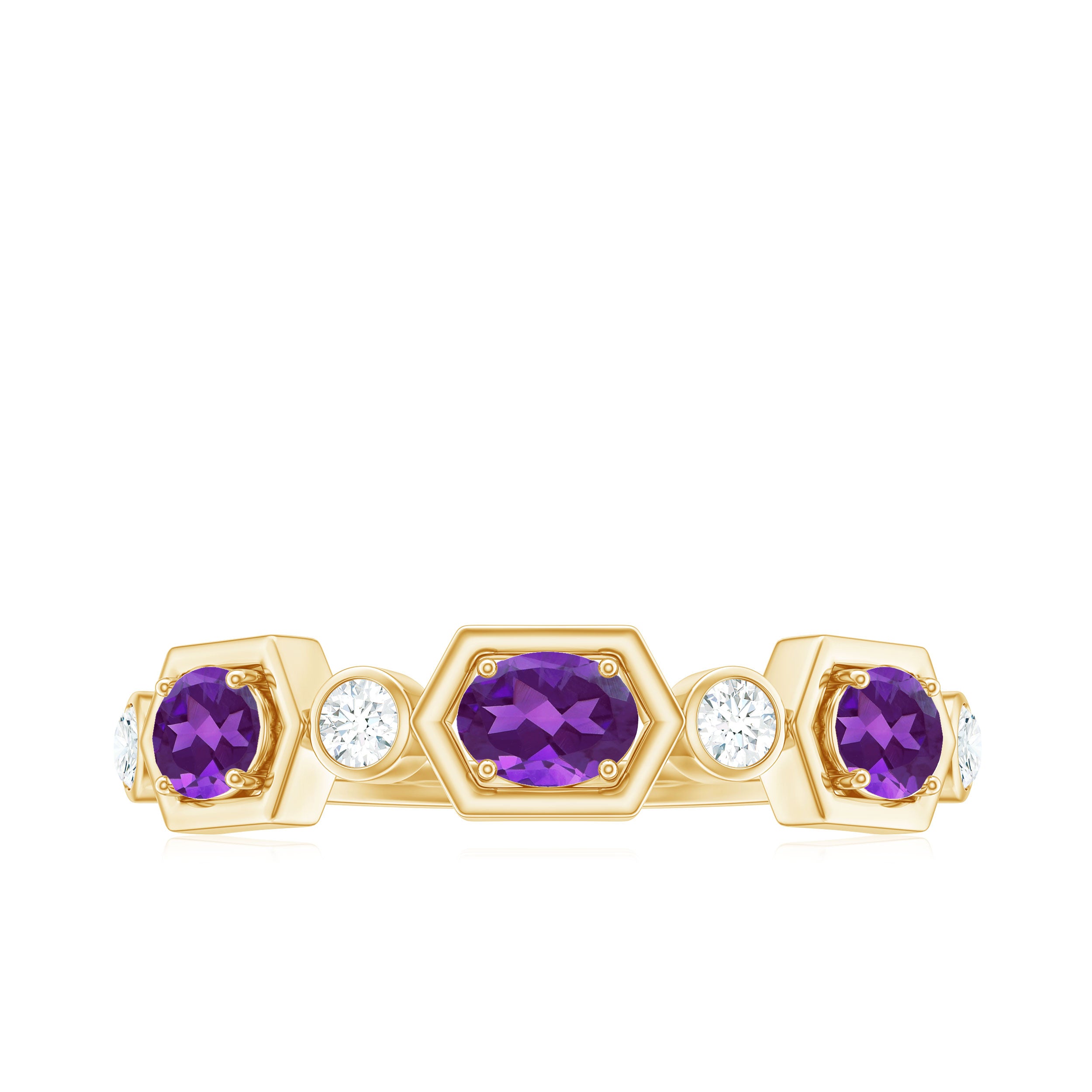 Oval Amethyst and Diamond Half Eternity Ring Amethyst - ( AAA ) - Quality - Rosec Jewels