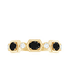 Oval Black Onyx Half Eternity Ring with Diamond Black Onyx - ( AAA ) - Quality - Rosec Jewels