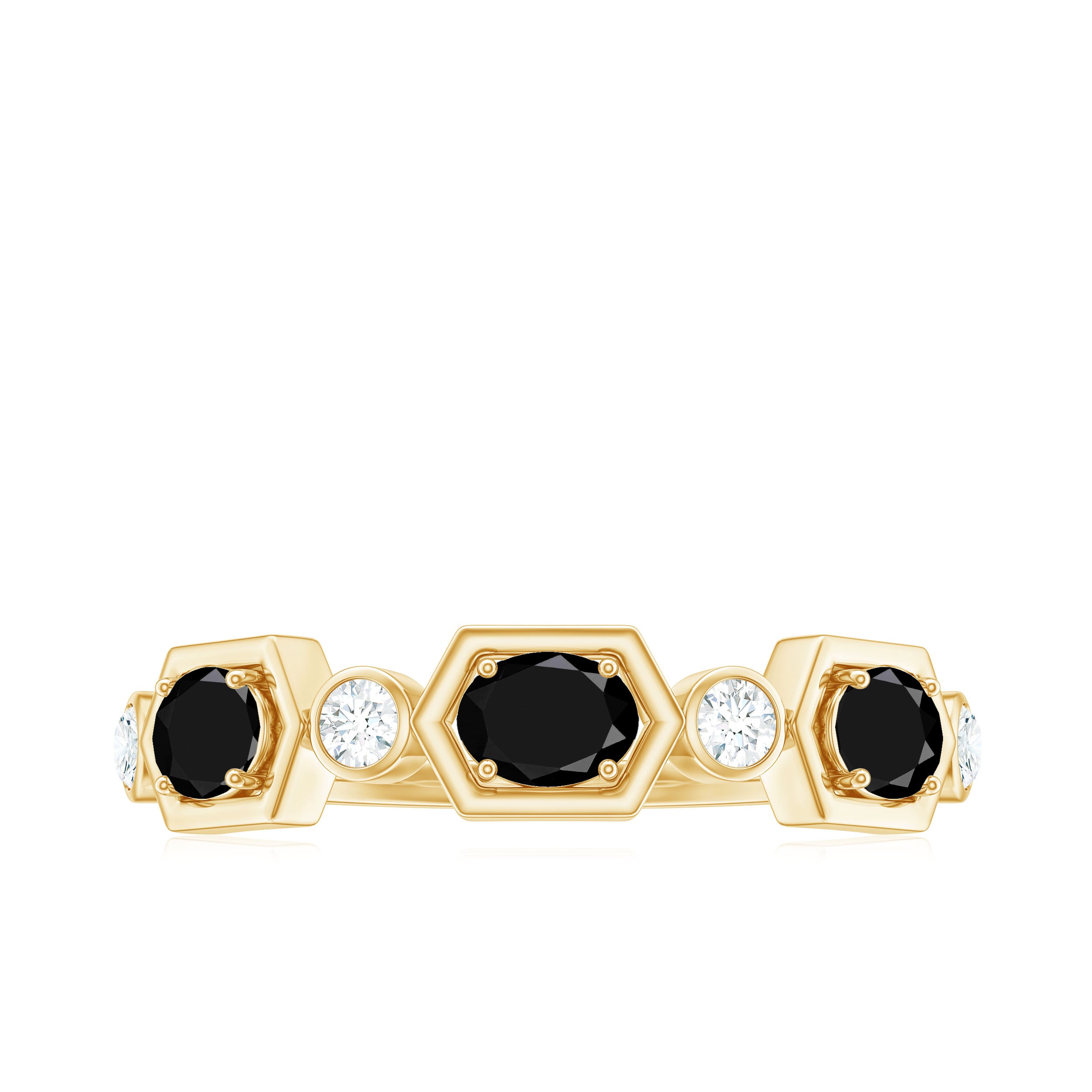 Oval Black Onyx Half Eternity Ring with Diamond Black Onyx - ( AAA ) - Quality - Rosec Jewels