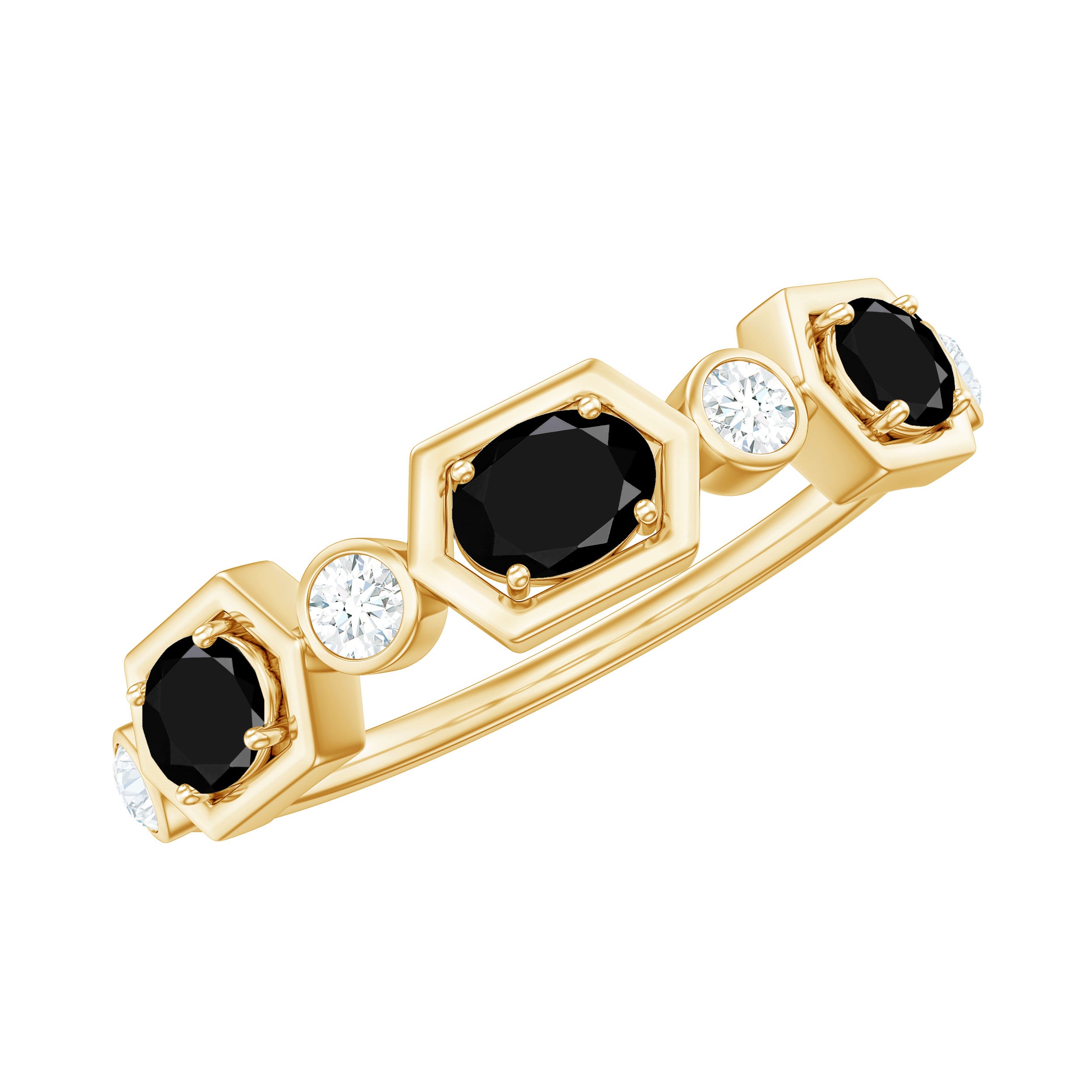 Black Spinel and Diamond Eternity Anniversary Wedding Ring Black Spinel - ( AAA ) - Quality - Rosec Jewels