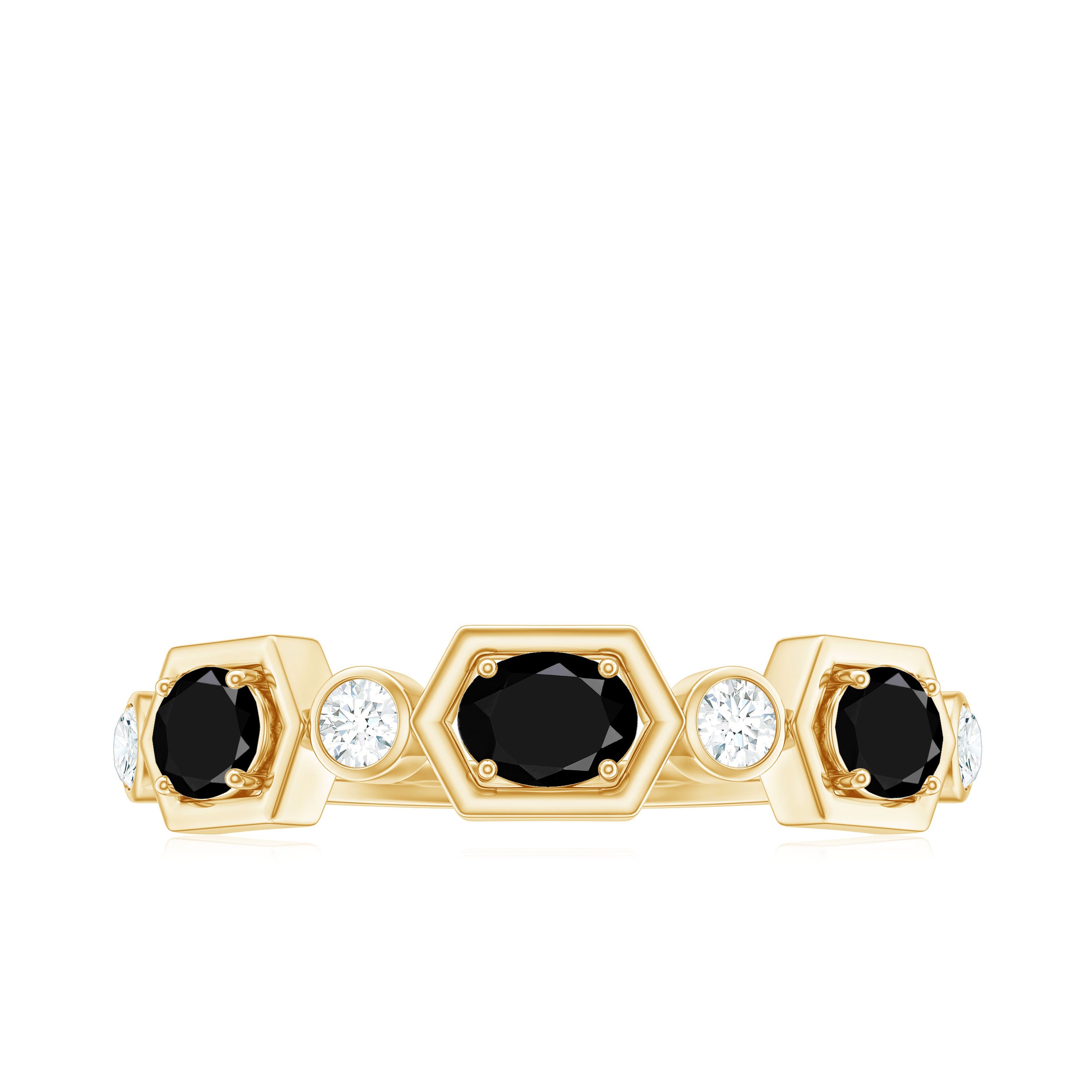 Black Spinel and Diamond Eternity Anniversary Wedding Ring Black Spinel - ( AAA ) - Quality - Rosec Jewels