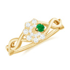 Crossover Emerald and Diamond Flower Ring Emerald - ( AAA ) - Quality - Rosec Jewels