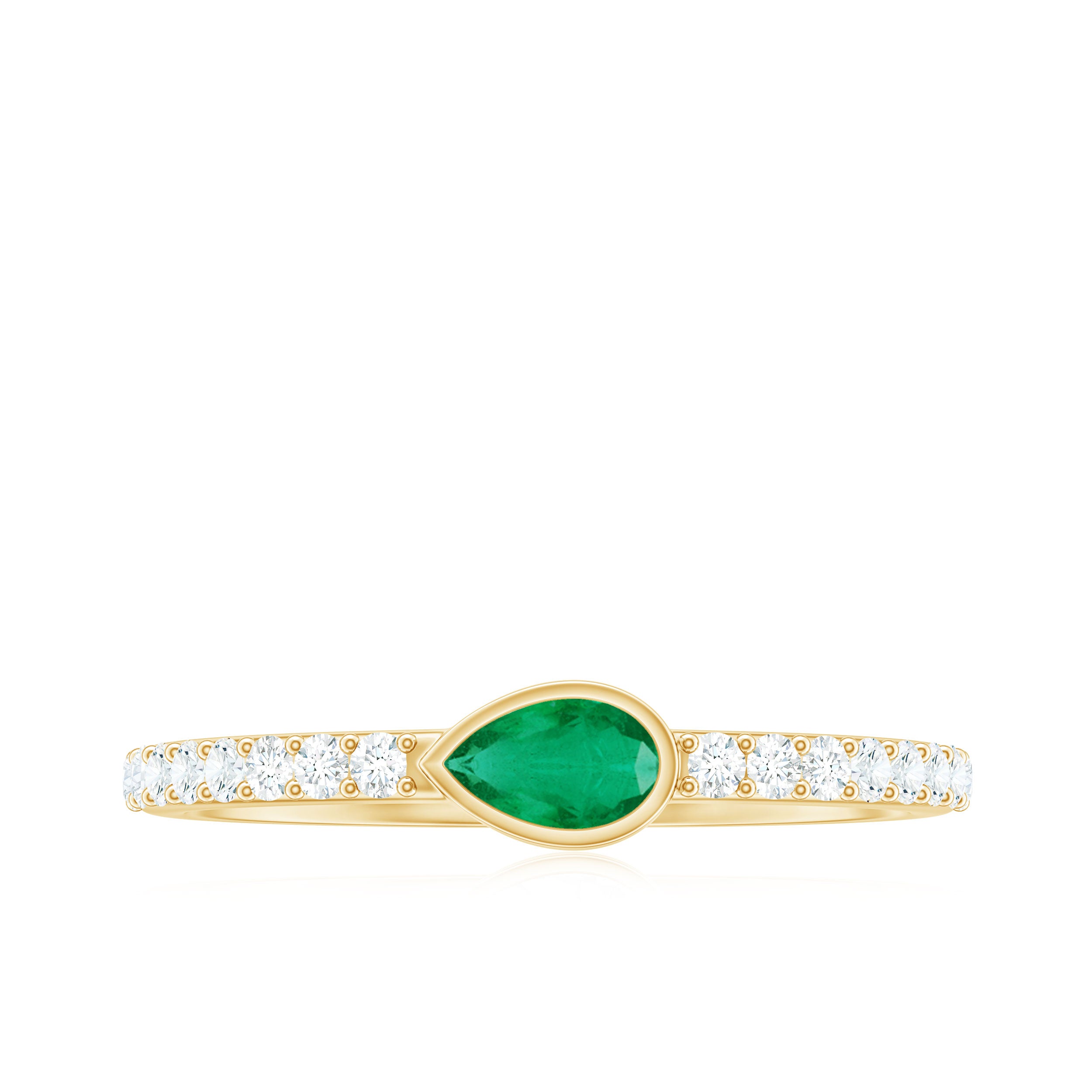 Emerald East West Promise Ring with Diamond Emerald - ( AAA ) - Quality - Rosec Jewels