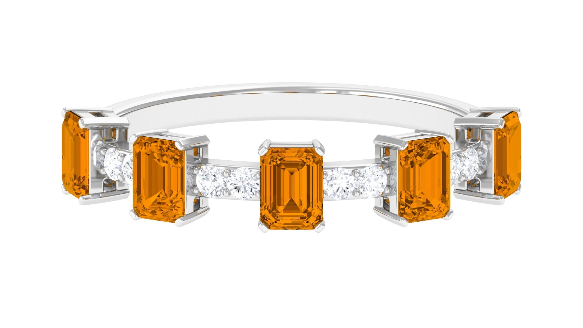 Genuine Citrine and Diamond Semi Eternity Ring in Prong Setting Citrine - ( AAA ) - Quality - Rosec Jewels