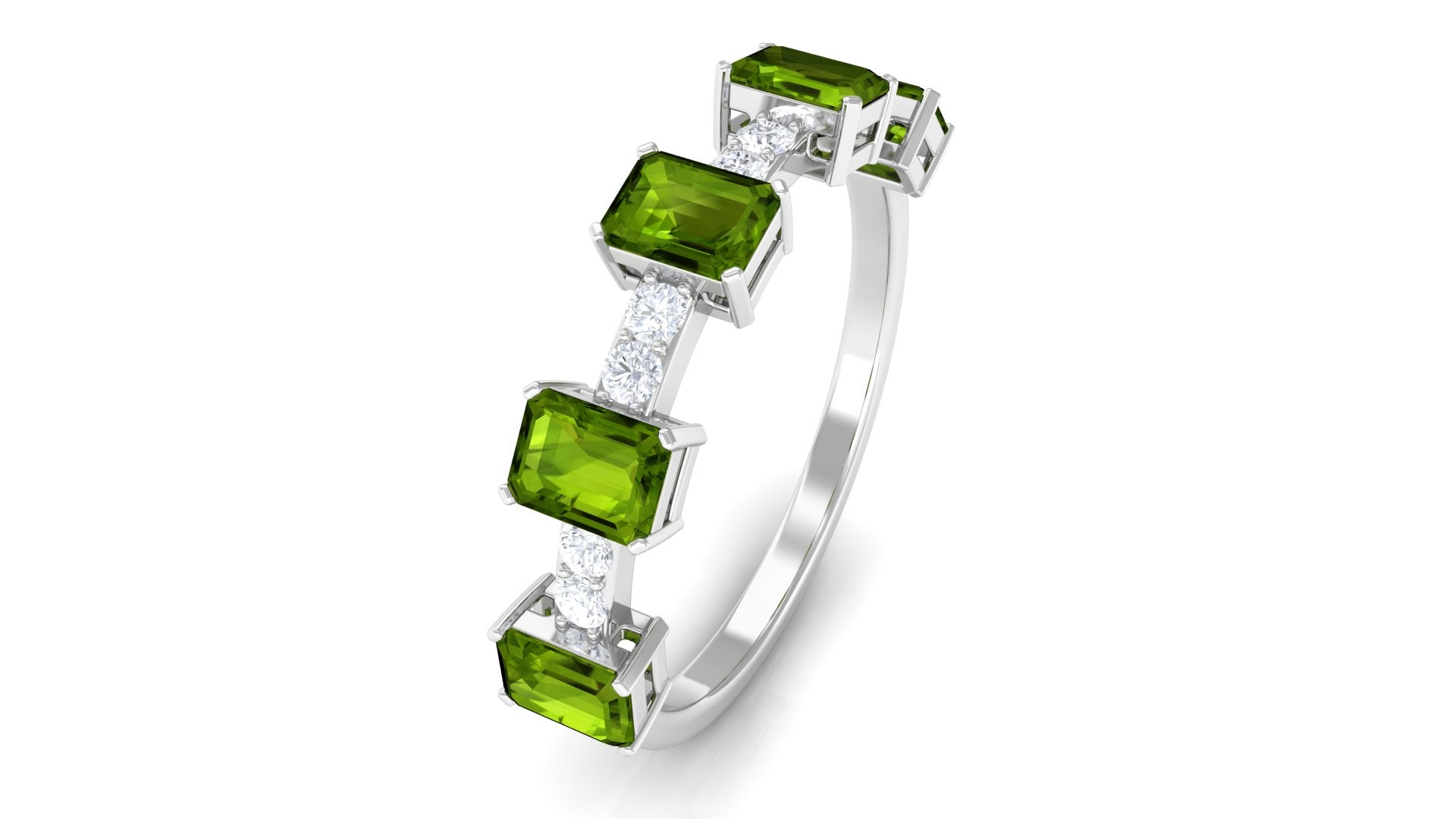 Real Peridot and Diamond Half Eternity Ring Peridot - ( AAA ) - Quality - Rosec Jewels