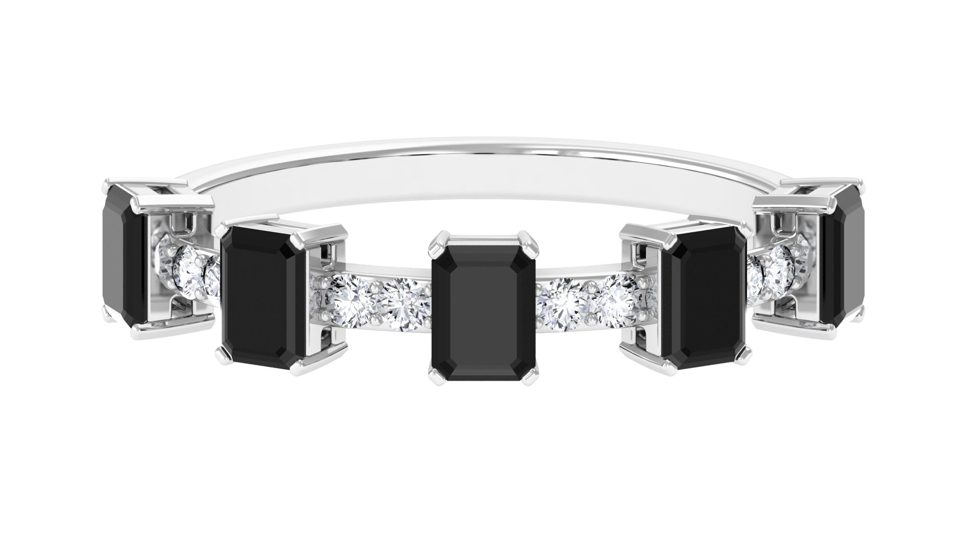 1 CT Black Onyx and Diamond Half Eternity Ring in Prong Setting Black Onyx - ( AAA ) - Quality - Rosec Jewels