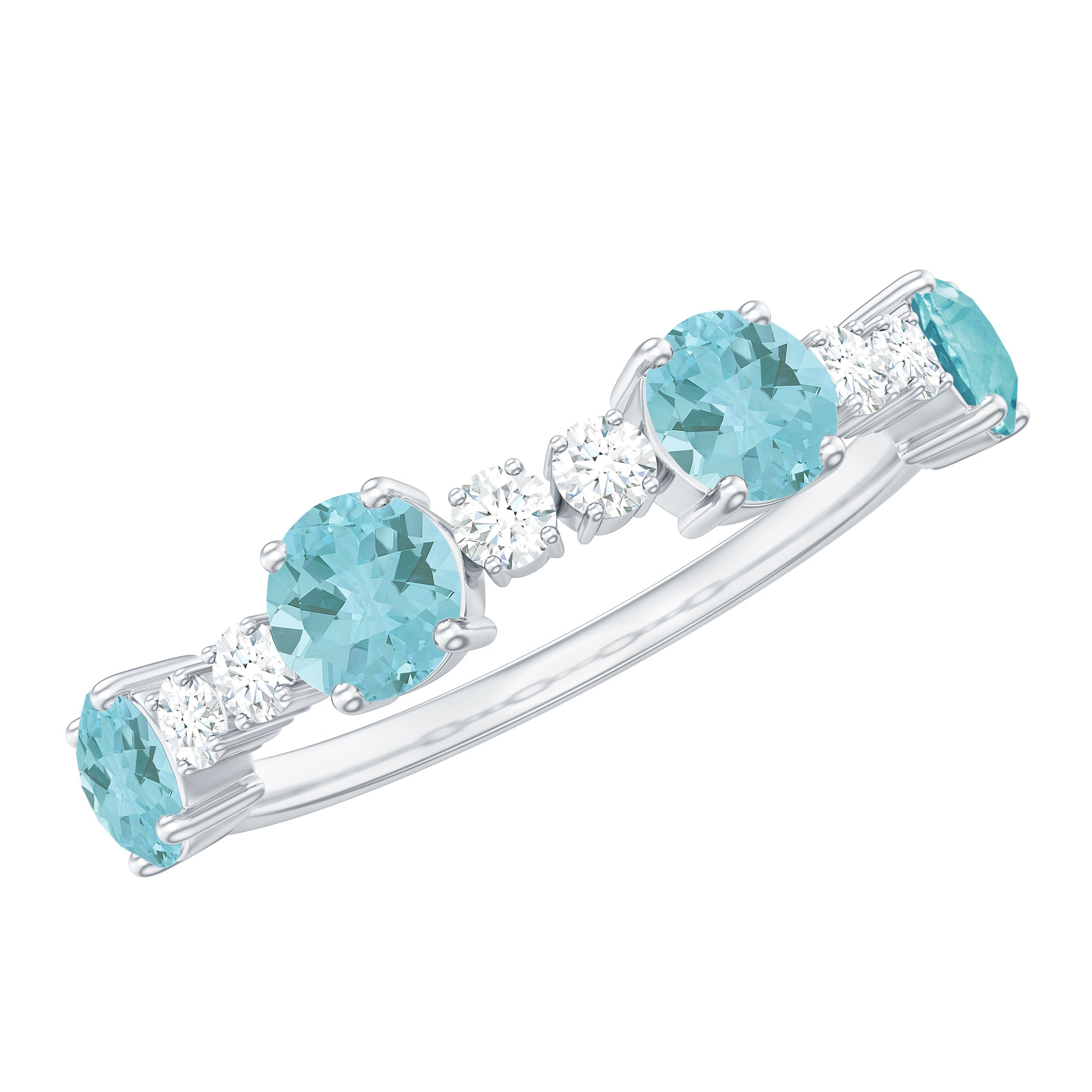 Sky Blue Topaz and Diamond Half Eternity in Prong Setting Sky Blue Topaz - ( AAA ) - Quality - Rosec Jewels