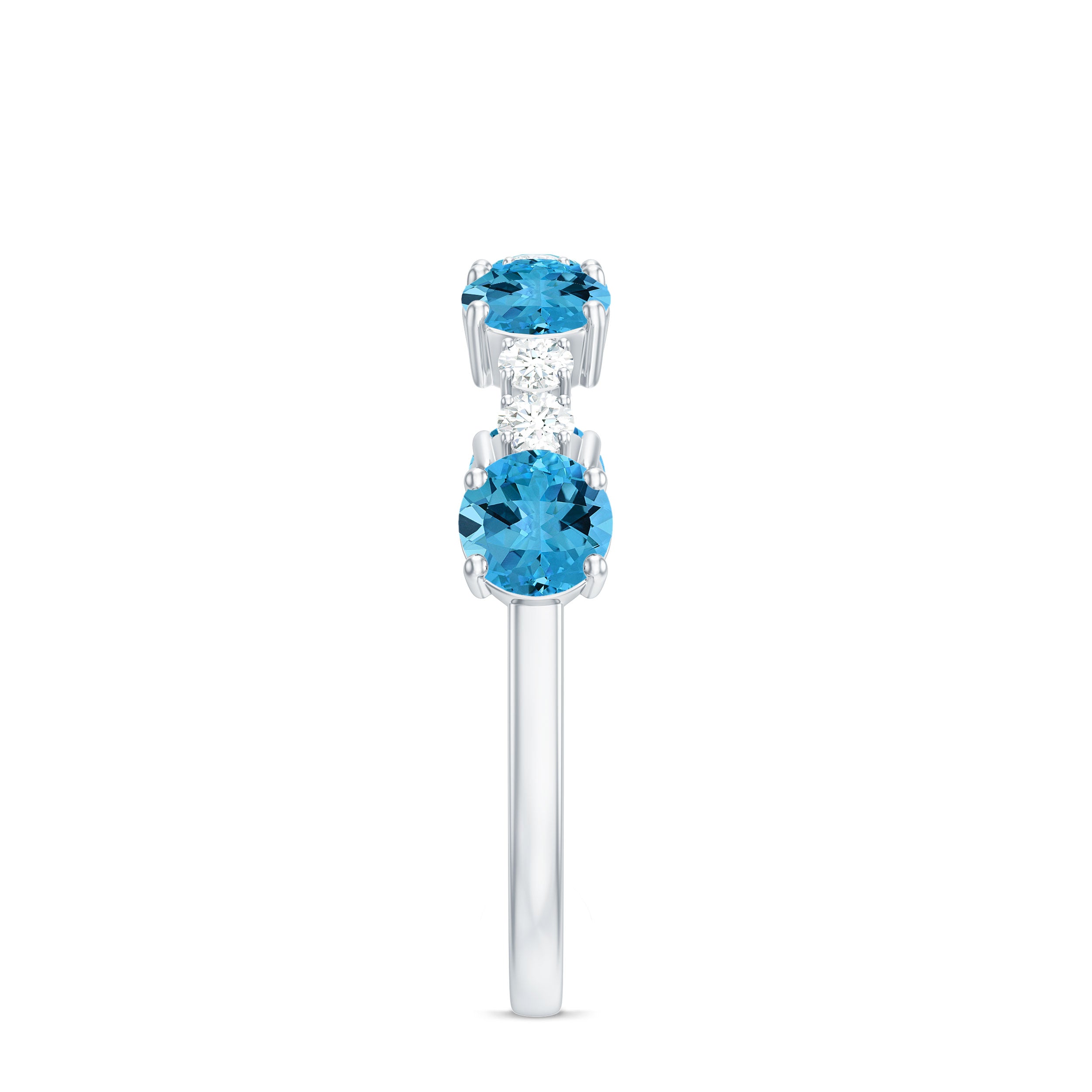 Half Eternity Ring with Swiss Blue Topaz and Diamond Swiss Blue Topaz - ( AAA ) - Quality - Rosec Jewels