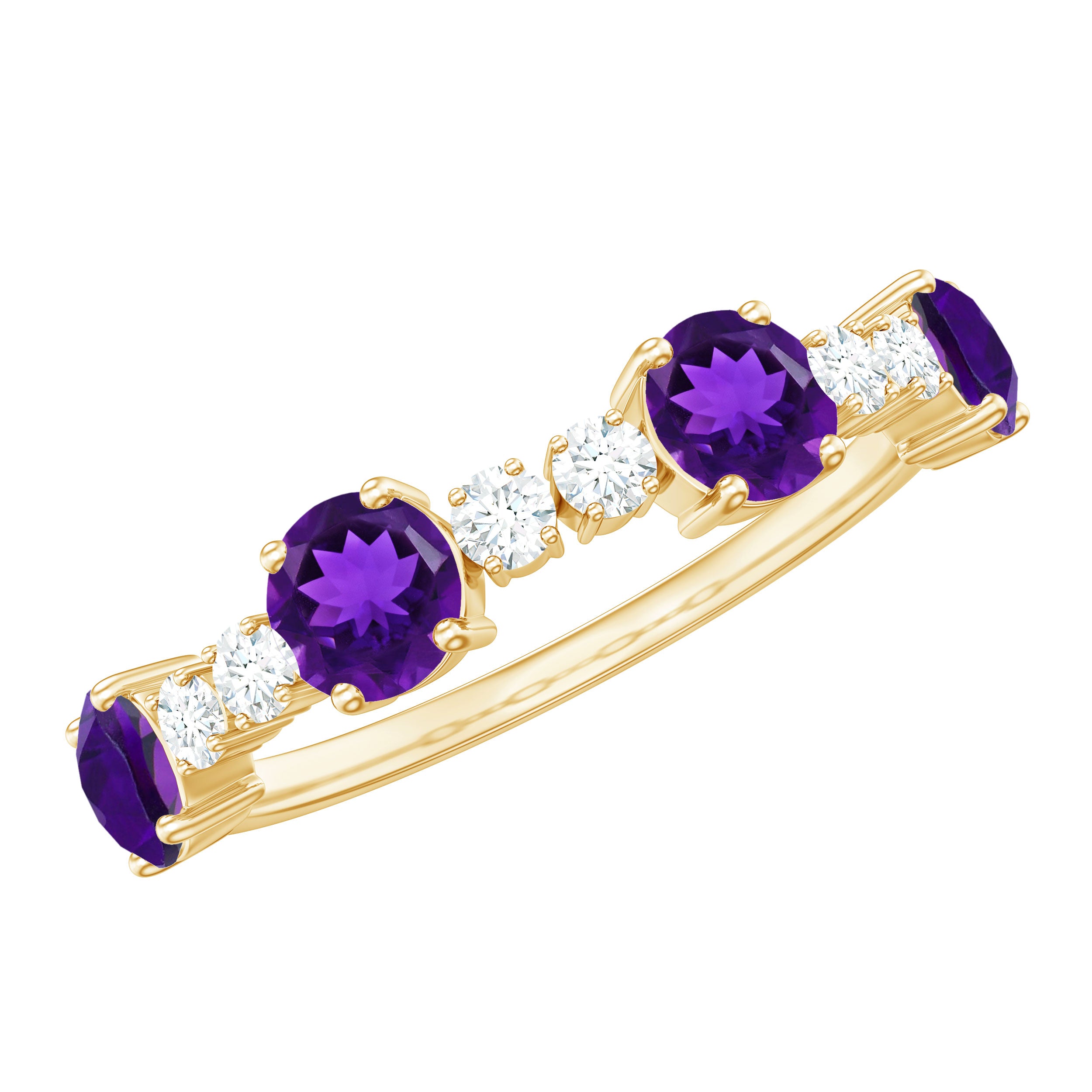 Amethyst and Diamond Eternity Ring in Prong Setting Amethyst - ( AAA ) - Quality - Rosec Jewels