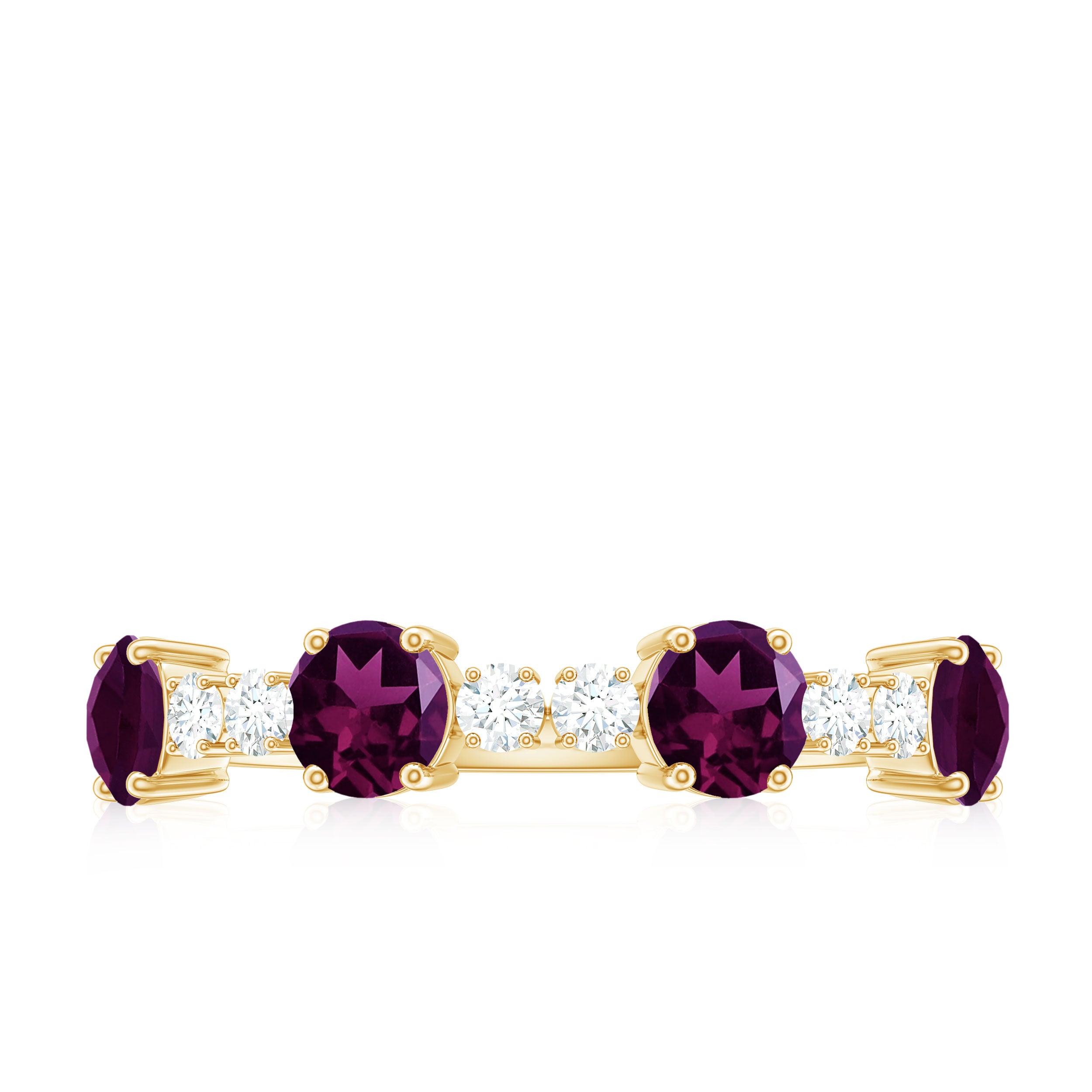 Elegant Rhodolite and Diamond Half Eternity Ring Rhodolite - ( AAA ) - Quality - Rosec Jewels