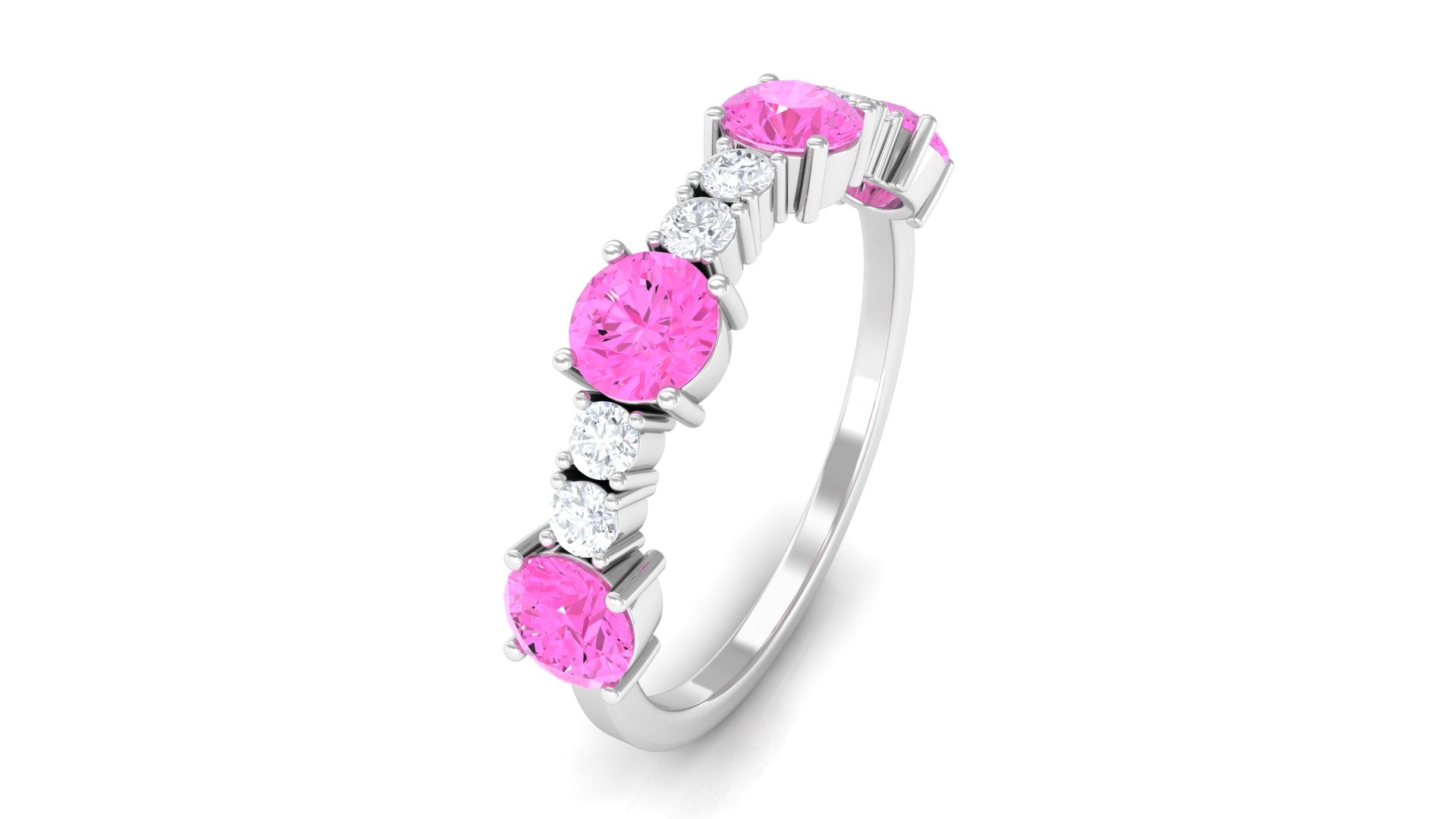 Natural Pink Sapphire and Diamond Half Eternity Ring Pink Sapphire - ( AAA ) - Quality - Rosec Jewels