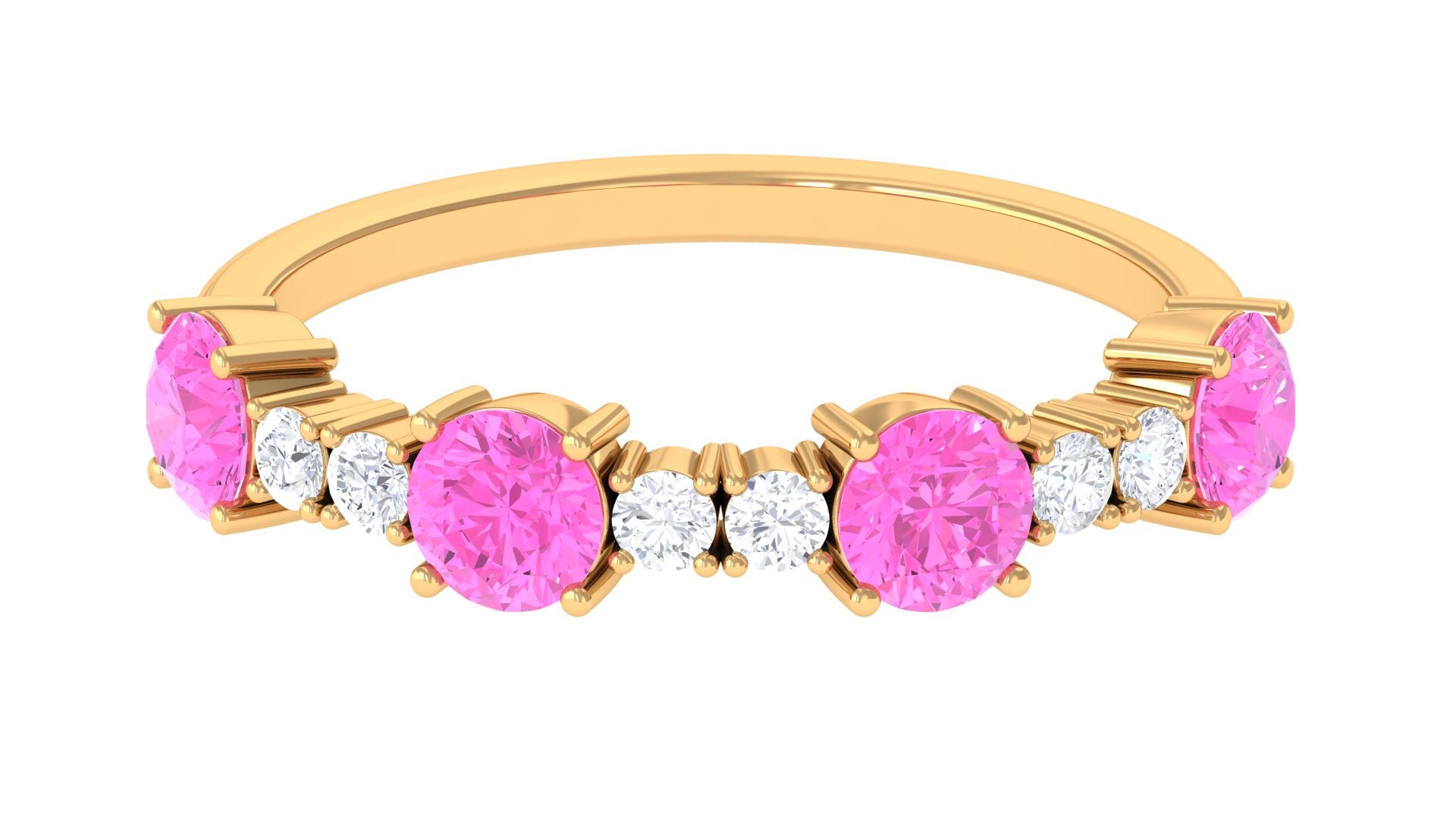 Natural Pink Sapphire and Diamond Half Eternity Ring Pink Sapphire - ( AAA ) - Quality - Rosec Jewels