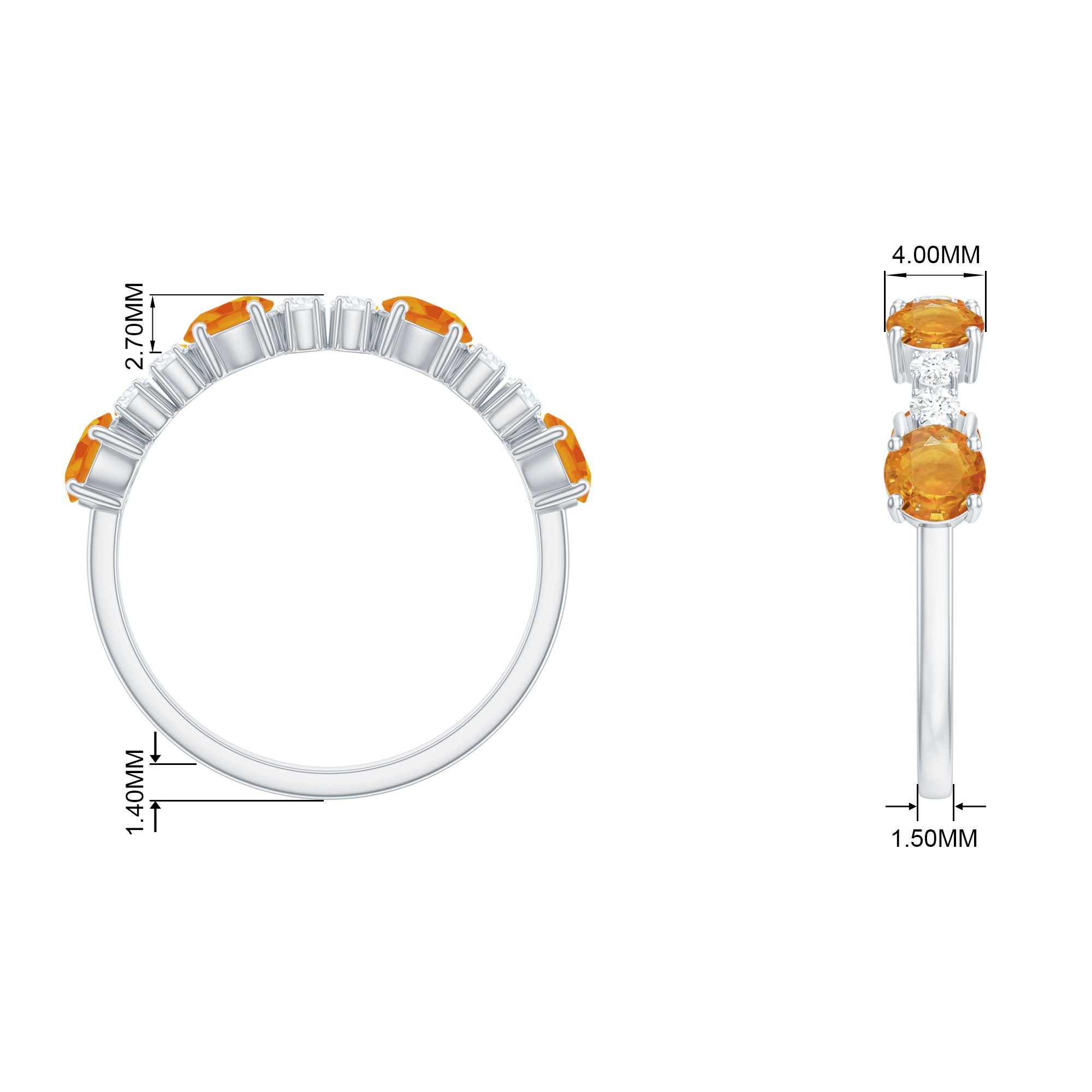 Orange Sapphire and Diamond Half Eternity Ring Orange Sapphire - ( AAA ) - Quality - Rosec Jewels