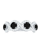 Real Black Diamond Half Eternity Ring with Moissanite Black Diamond - ( AAA ) - Quality - Rosec Jewels