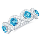 Natural Swiss Blue Topaz Half Eternity Ring with Diamond Swiss Blue Topaz - ( AAA ) - Quality - Rosec Jewels