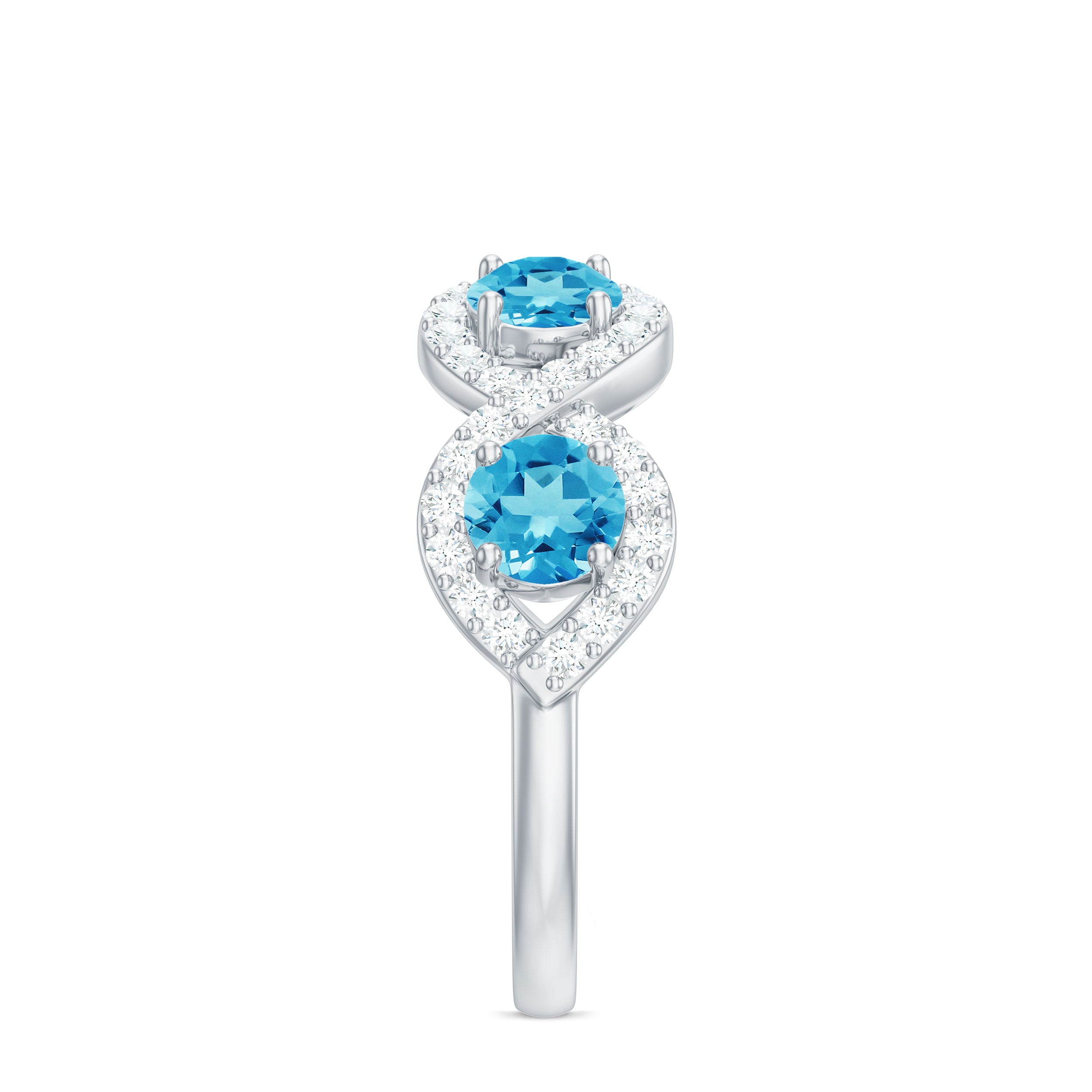 Natural Swiss Blue Topaz Half Eternity Ring with Diamond Swiss Blue Topaz - ( AAA ) - Quality - Rosec Jewels