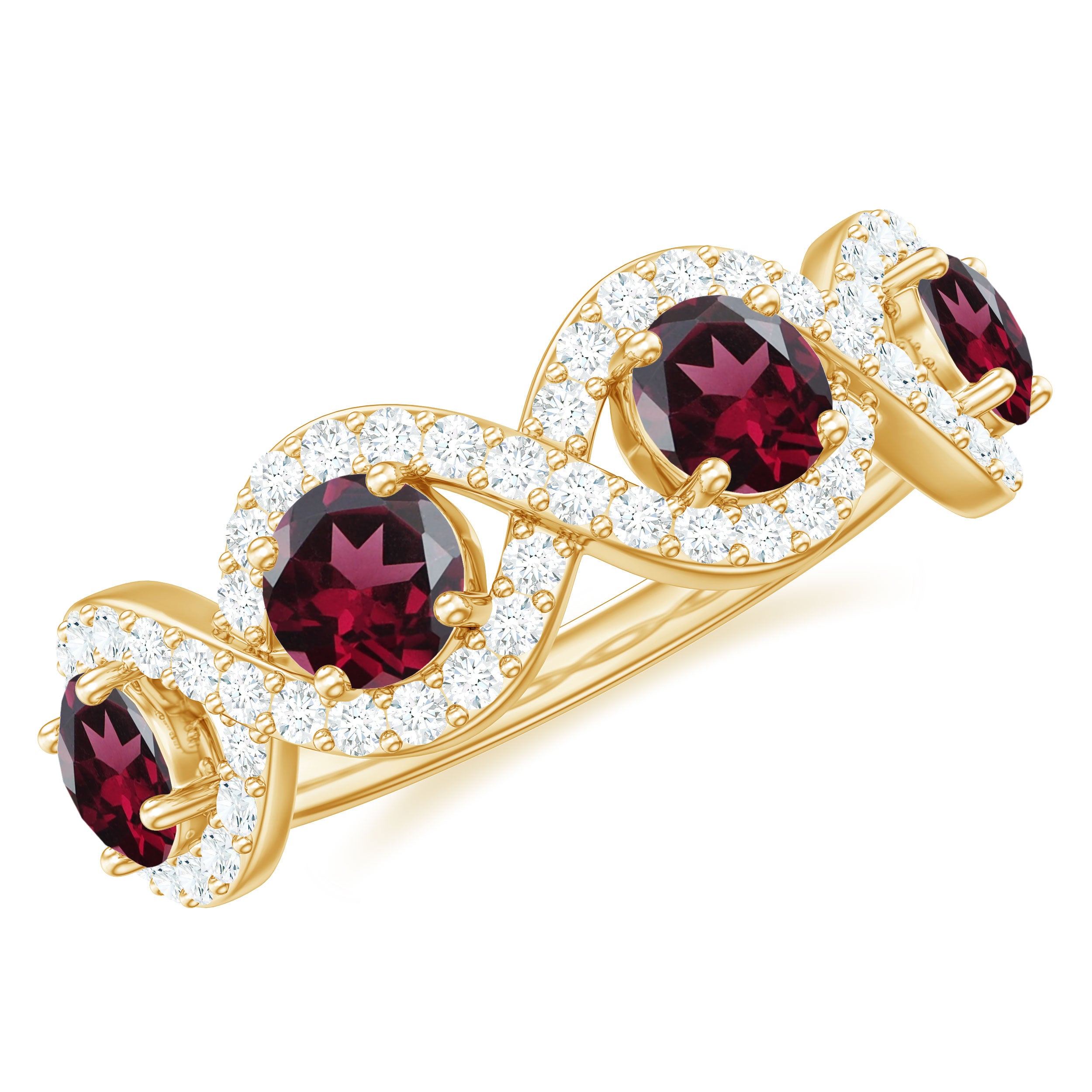 2.25 CT Rhodolite and Diamond Half Eternity Ring Rhodolite - ( AAA ) - Quality - Rosec Jewels