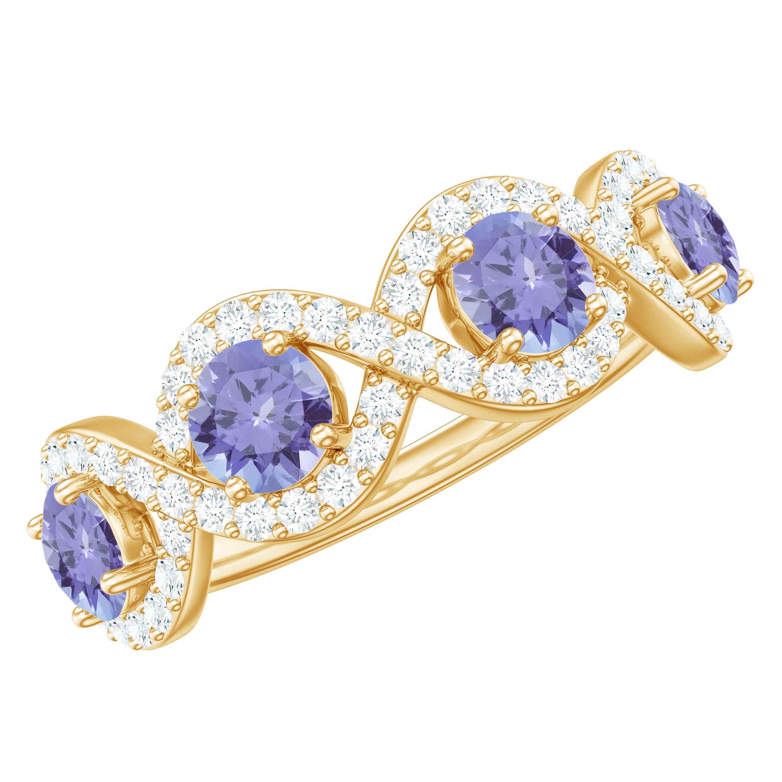 Minimal Braided Half Eternity Ring with Tanzanite and Diamond Tanzanite - ( AAA ) - Quality - Rosec Jewels