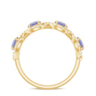 Minimal Braided Half Eternity Ring with Tanzanite and Diamond Tanzanite - ( AAA ) - Quality - Rosec Jewels