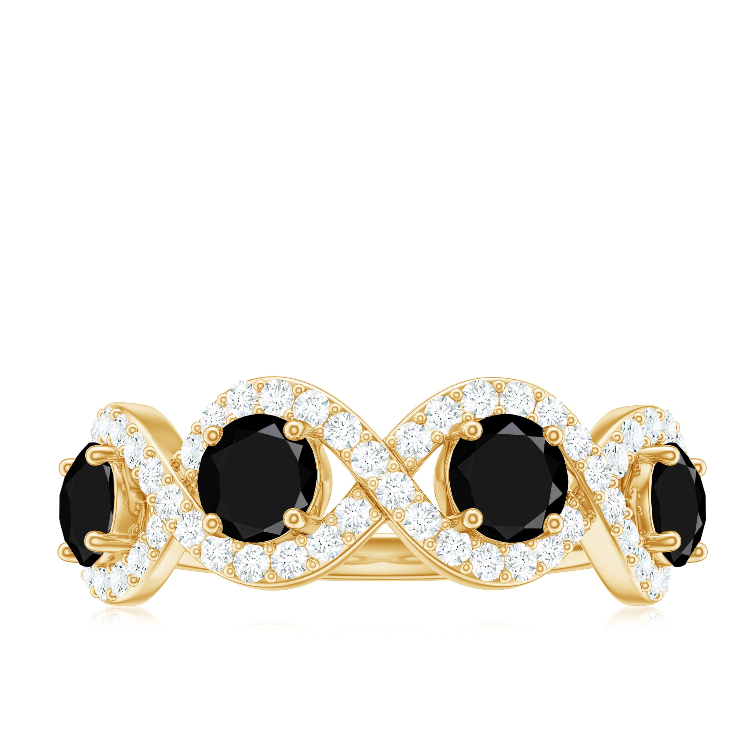 Black Onyx and Diamond Braided Half Eternity Ring Black Onyx - ( AAA ) - Quality - Rosec Jewels