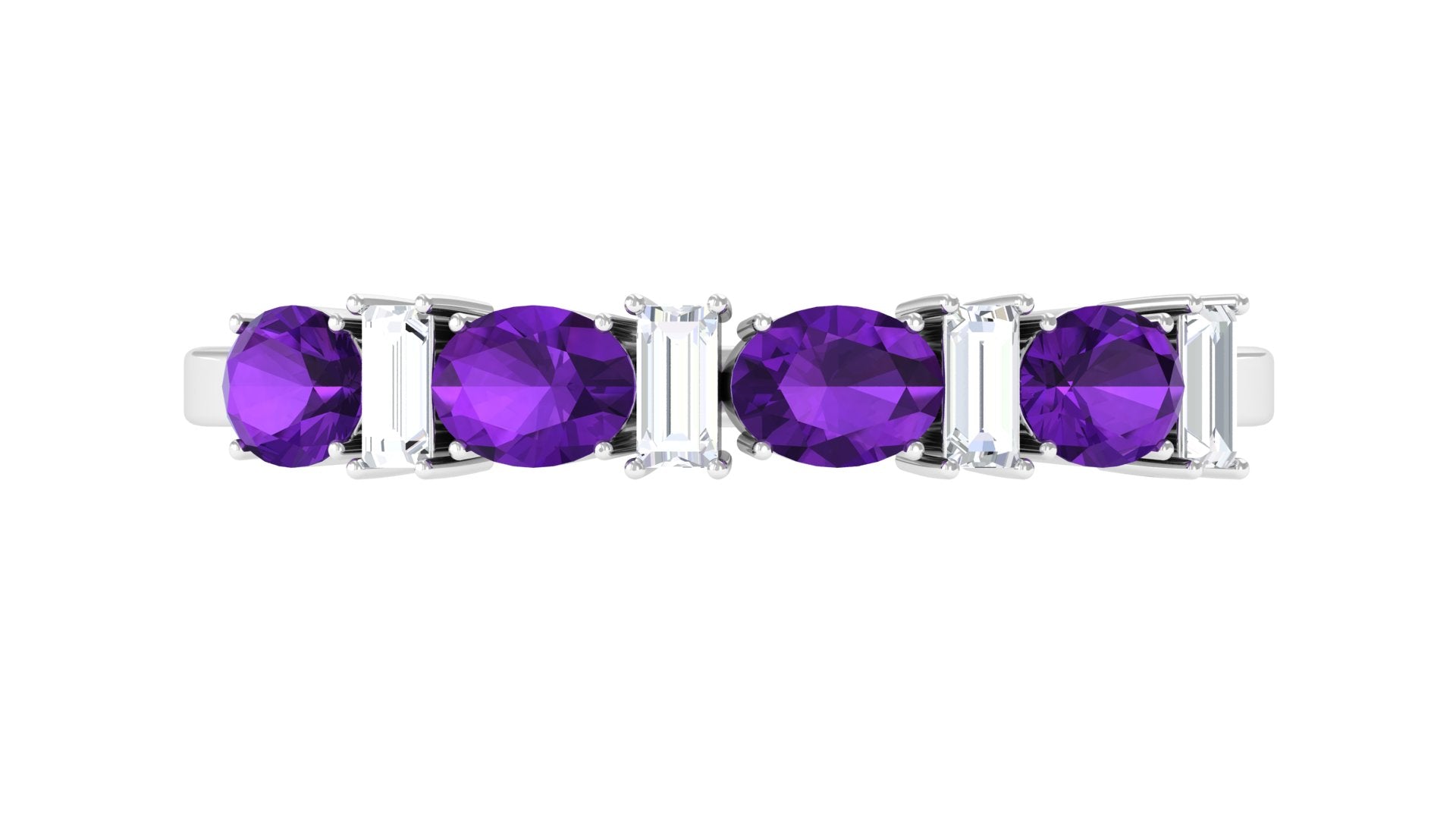 Amethyst and Moissanite Eternity Wedding Band Ring Amethyst - ( AAA ) - Quality - Rosec Jewels