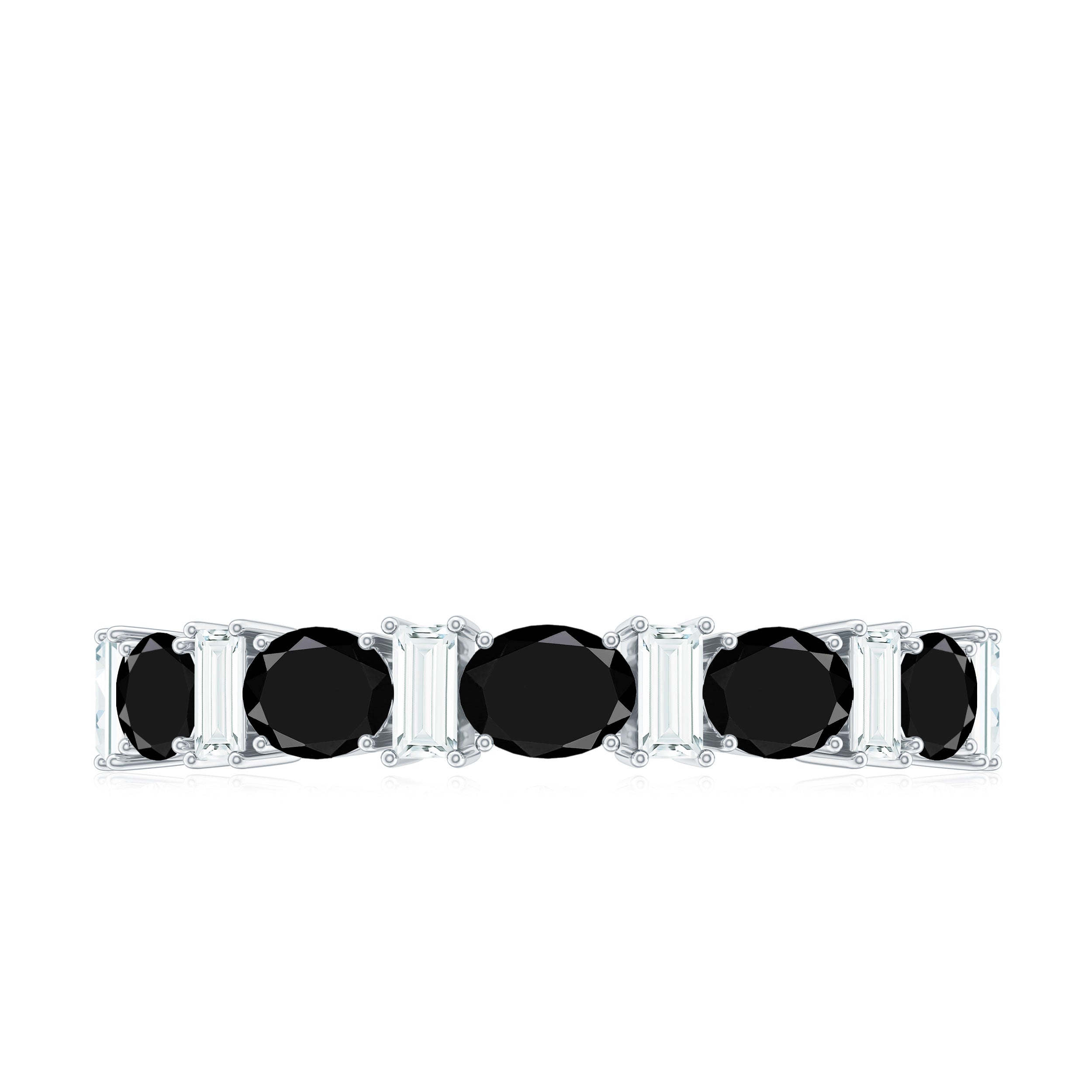 Black Onyx and Diamond Half Eternity Ring in Prong Setting Black Onyx - ( AAA ) - Quality - Rosec Jewels