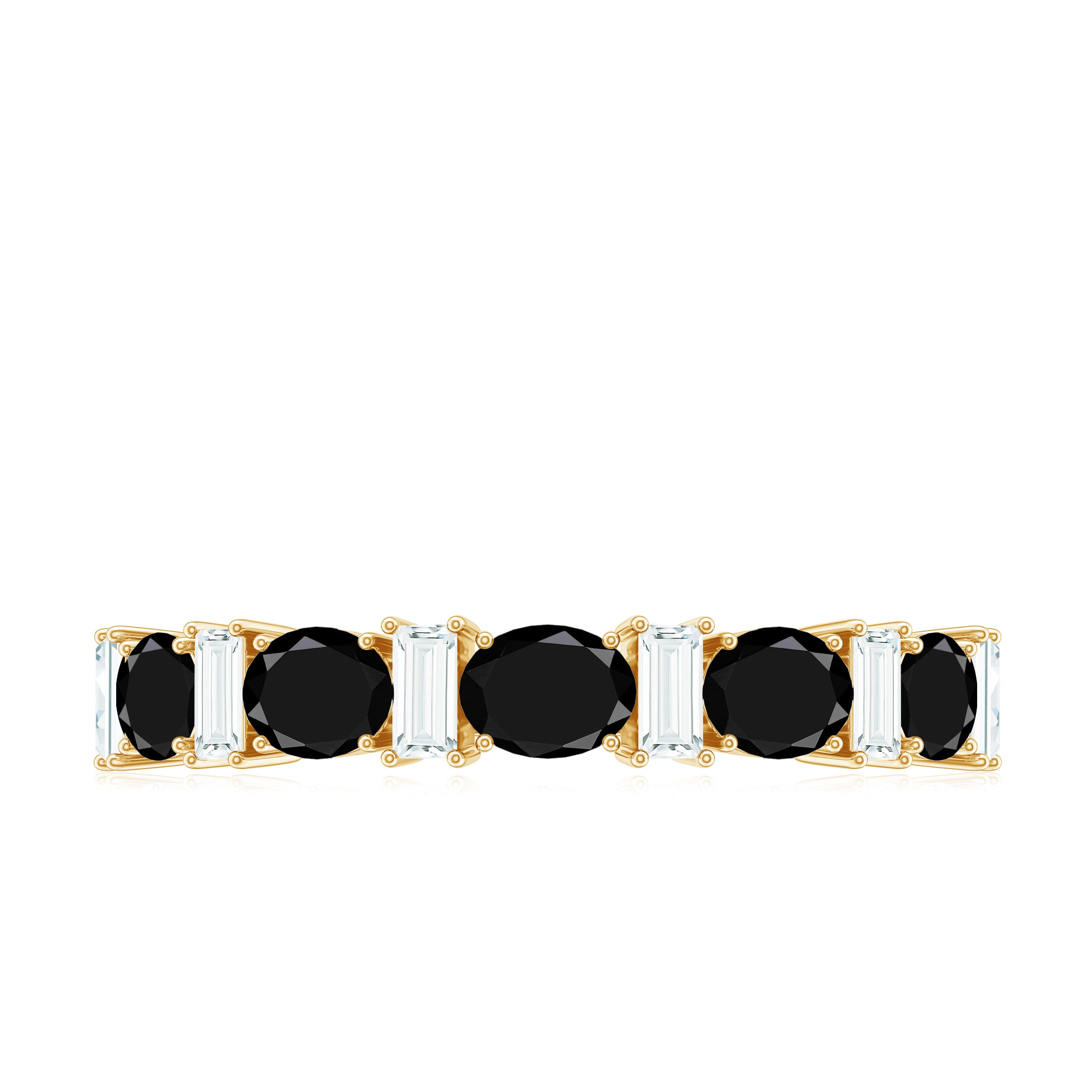 Black Onyx and Diamond Half Eternity Ring in Prong Setting Black Onyx - ( AAA ) - Quality - Rosec Jewels